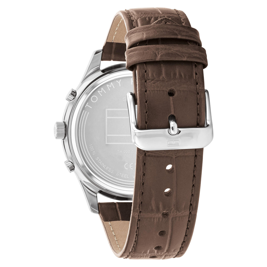 Tommy Hilfiger Brown Leather Silver White Dial Multi-function Men's Watch - 1710501