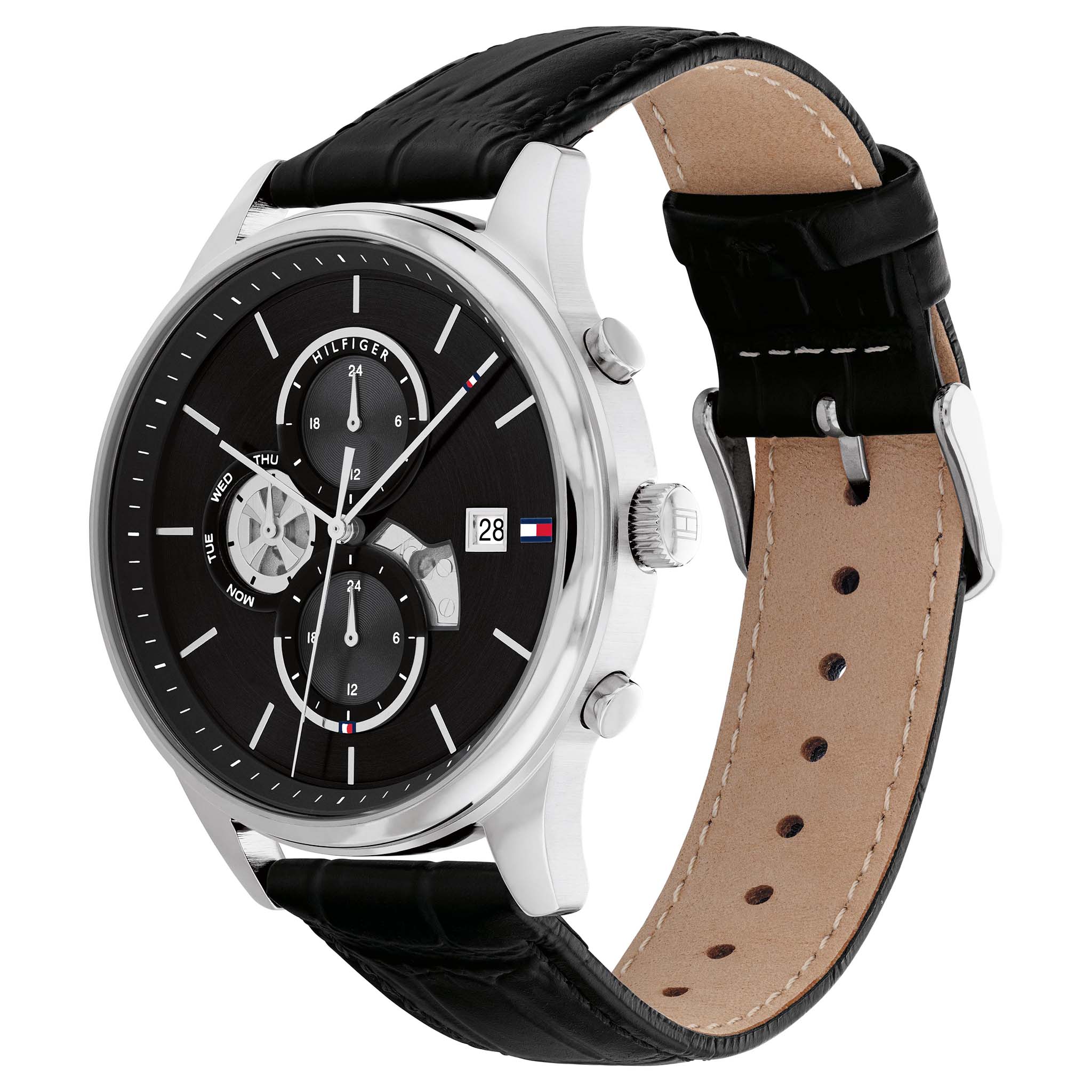 Tommy Hilfiger Black Leather Multi-function Men's Watch - 1710502