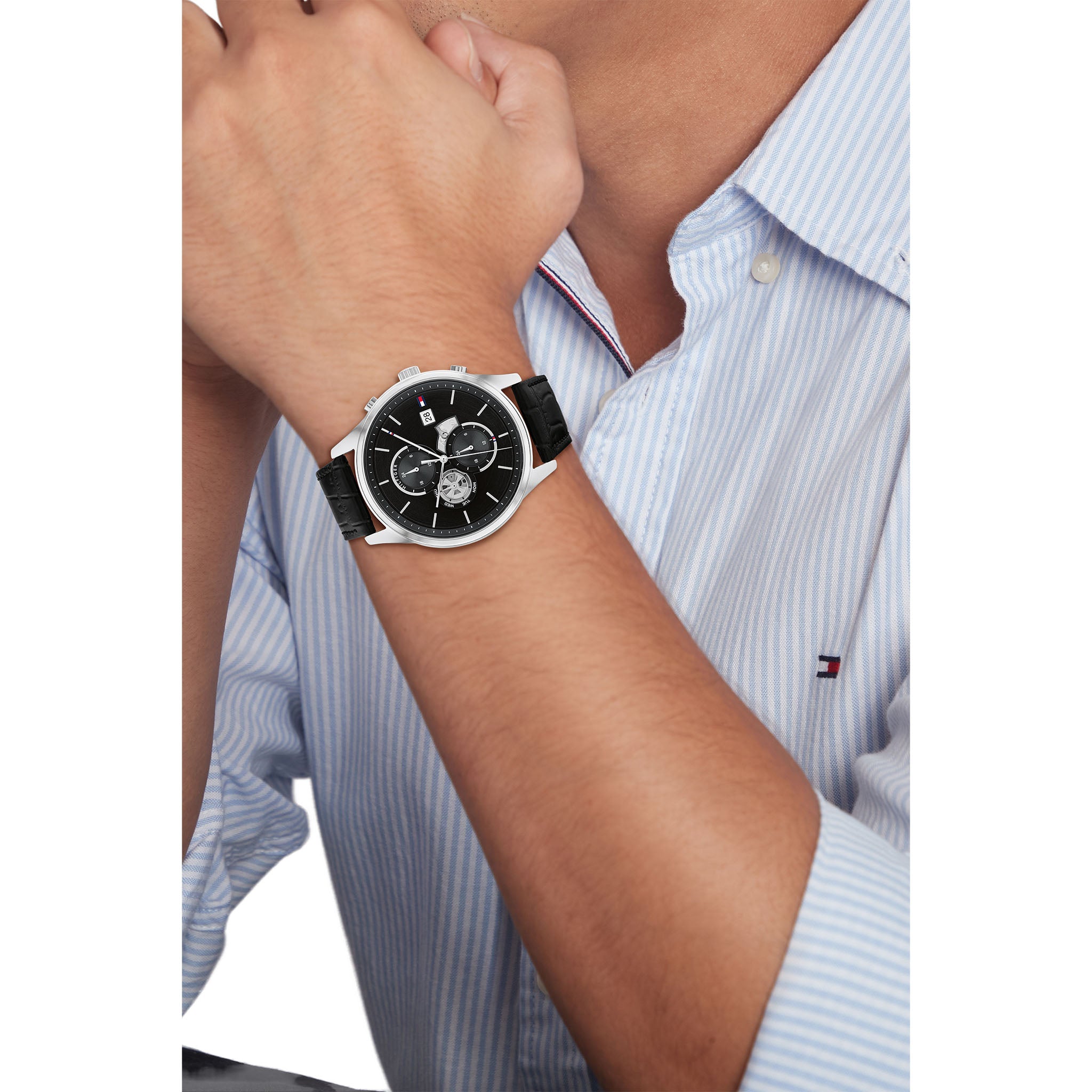 Tommy Hilfiger Black Leather Multi-function Men's Watch - 1710502