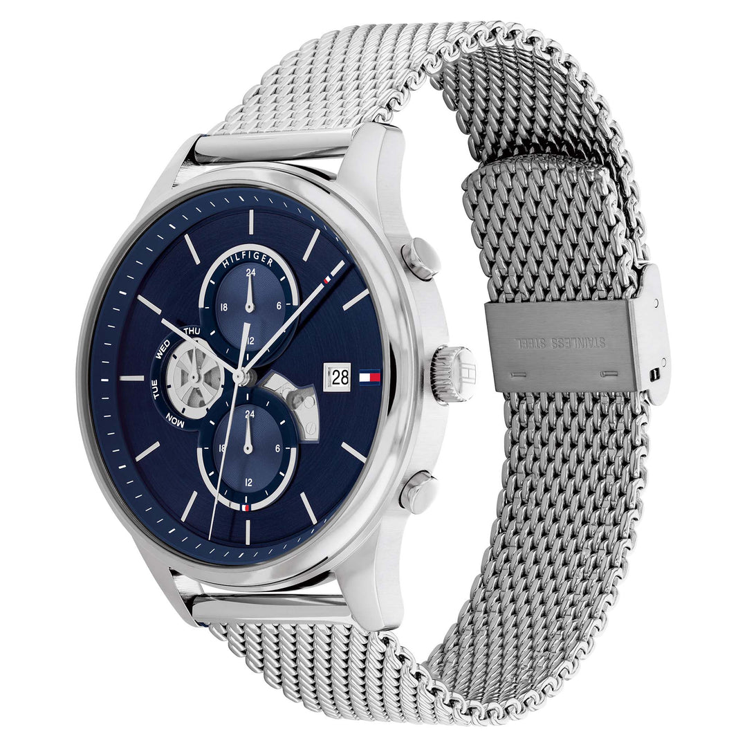 Tommy Hilfiger Silver-Tone Mesh Navy Dial Multi-function Men's Watch - 1710504