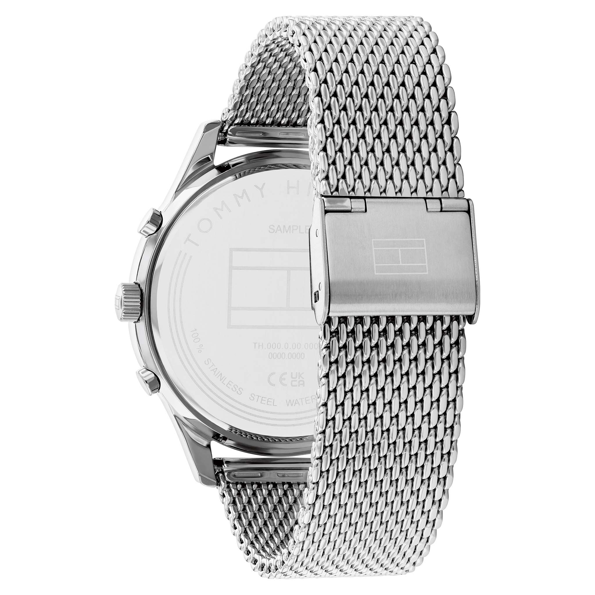 Tommy Hilfiger Silver-Tone Mesh Navy Dial Multi-function Men's