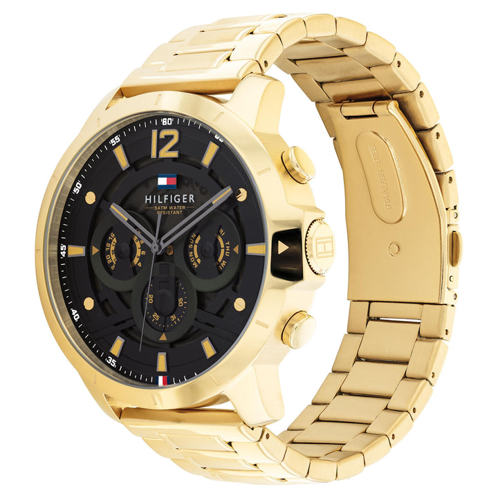 Tommy Hilfiger Gold Steel Black Dial Multi-function Men's Watch - 1710511