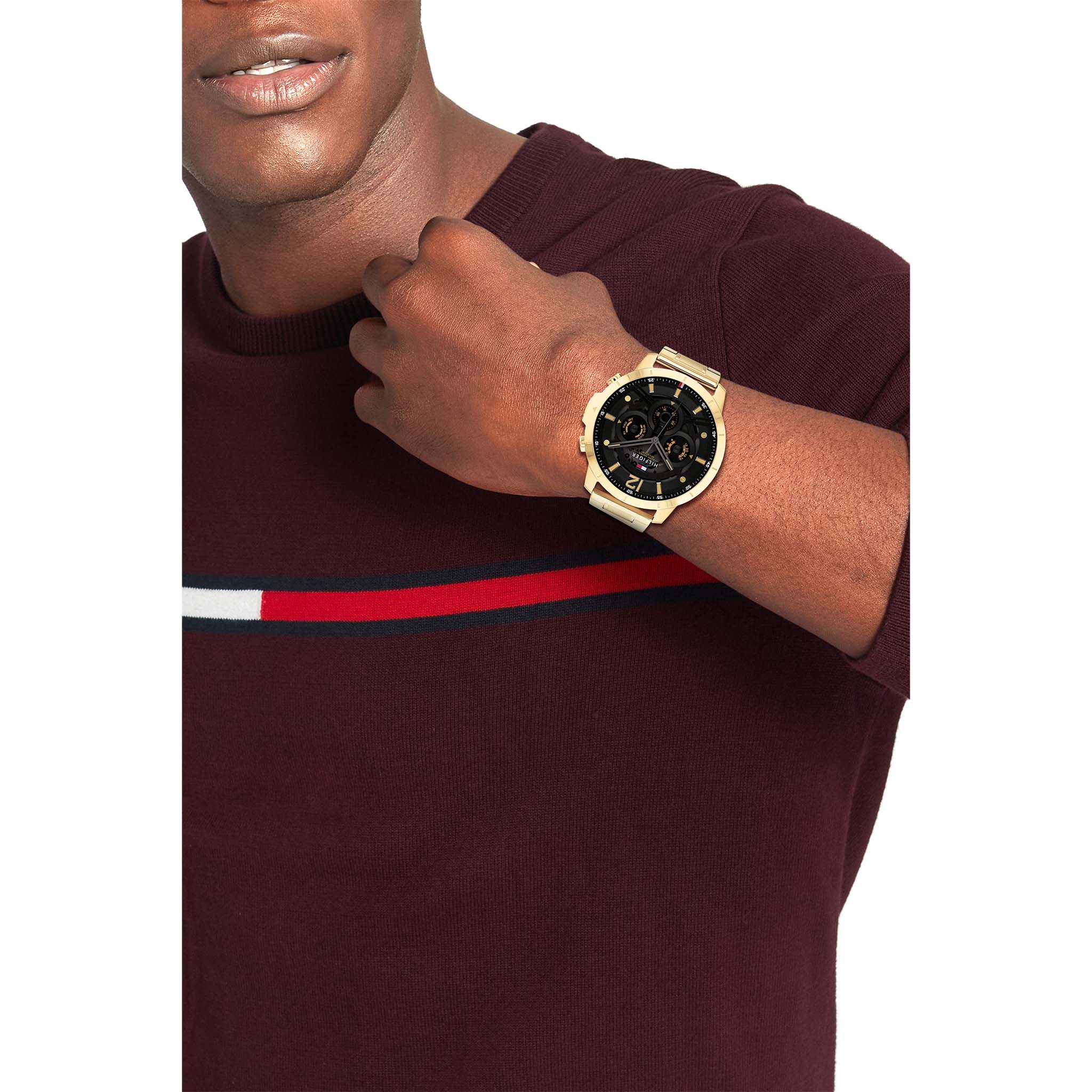 Tommy Hilfiger Gold Steel Black Dial Multi-function Men's Watch - 1710511