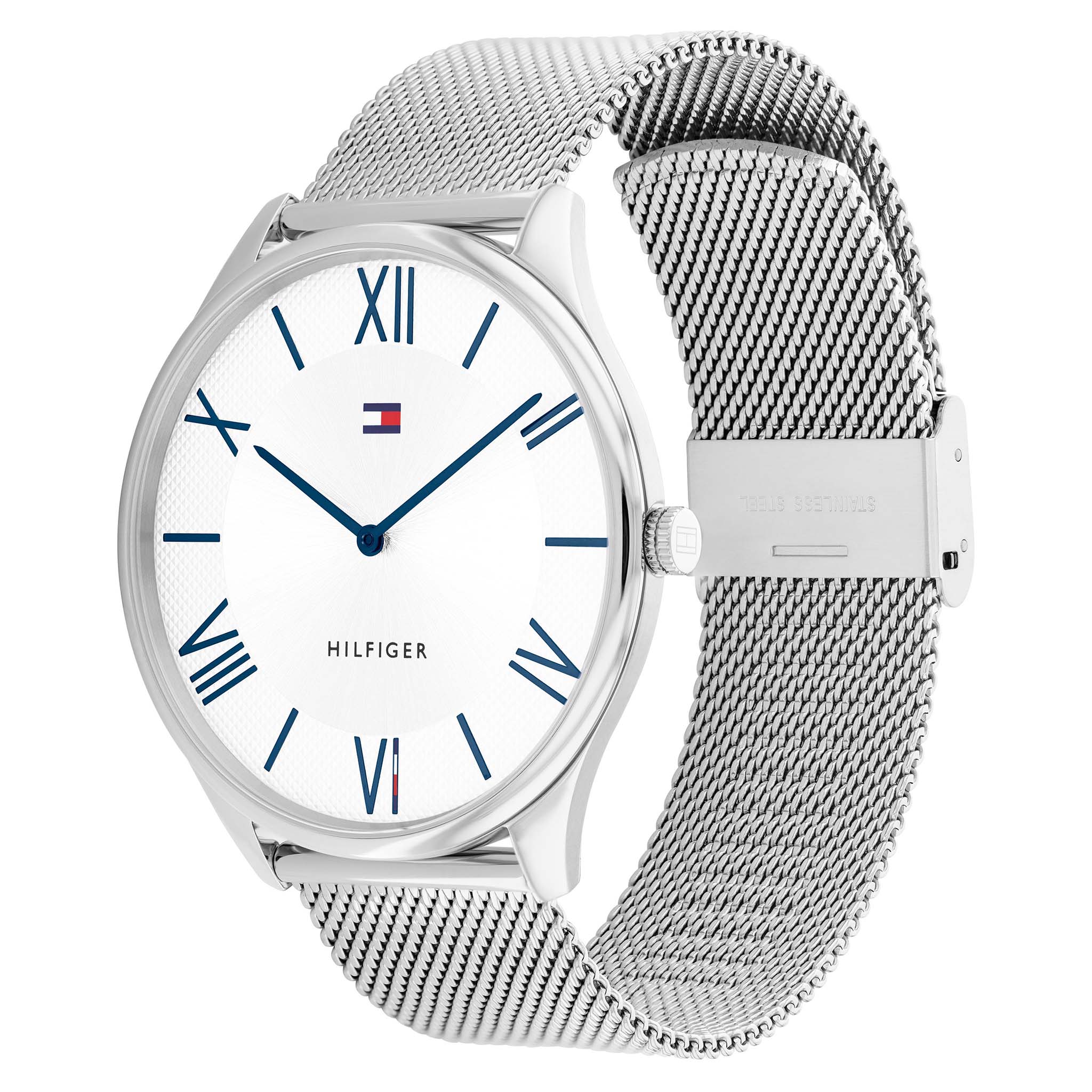 Tommy Hilfiger Silver-tone Steel Mesh Silver White Dial Slim Men's Watch - 1710512