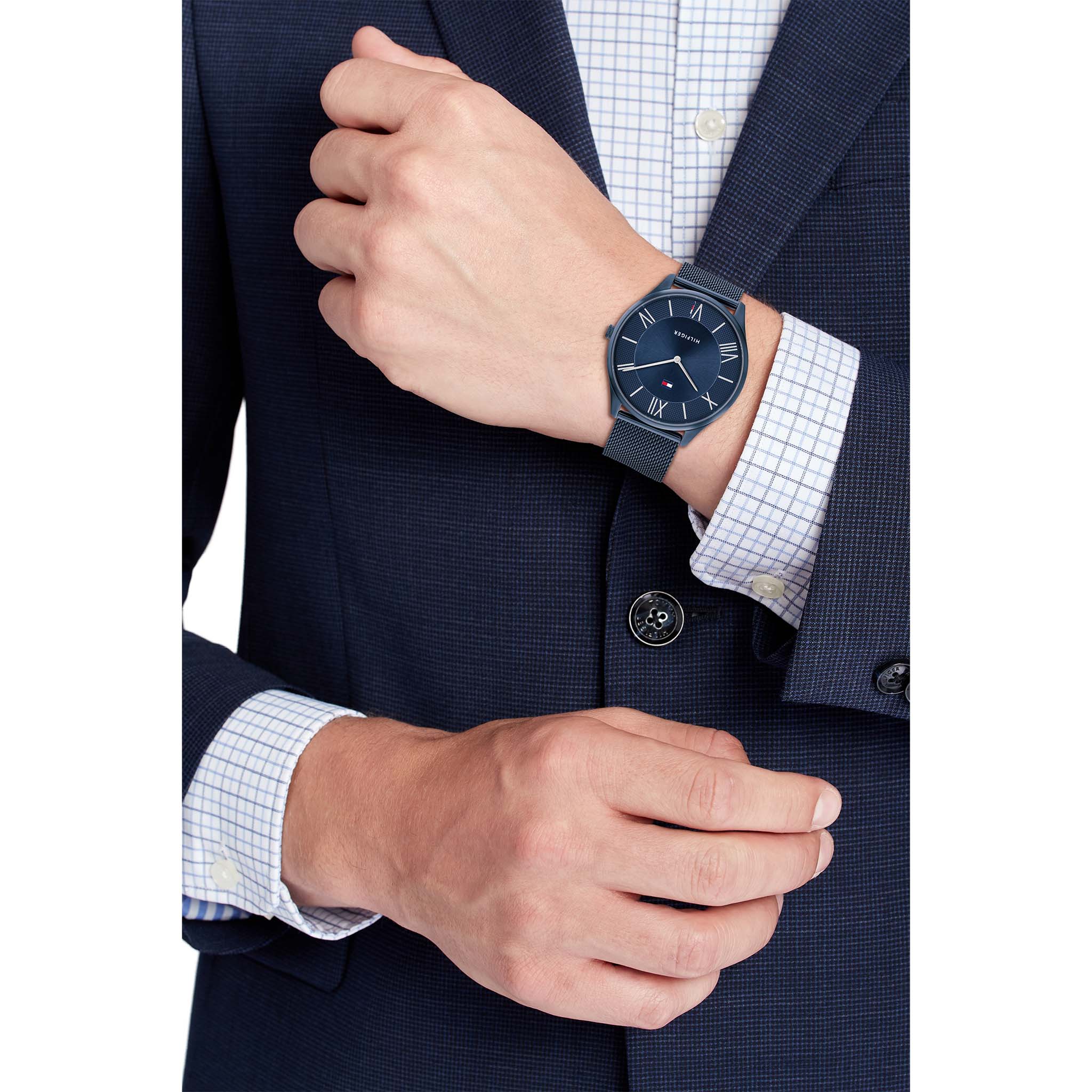 Tommy Hilfiger Blue Steel Mesh Navy Dial Slim Men's Watch - 1710514