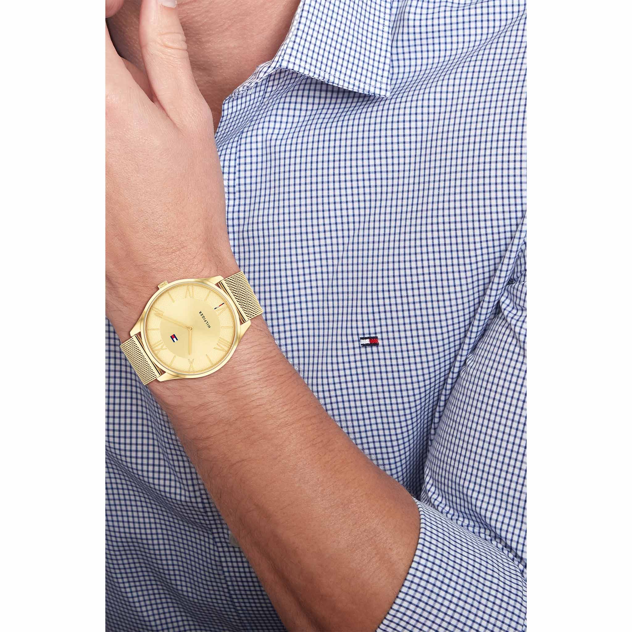 Tommy Hilfiger Gold Steel Mesh Slim Men's Watch - 1710515