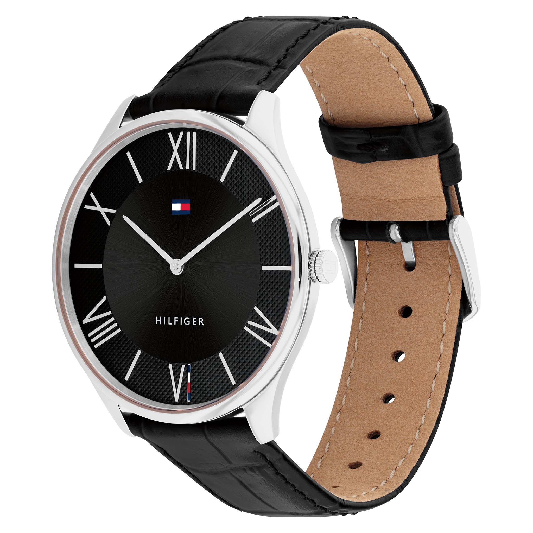Tommy Hilfiger Black Leather Slim Men's Watch - 1710516