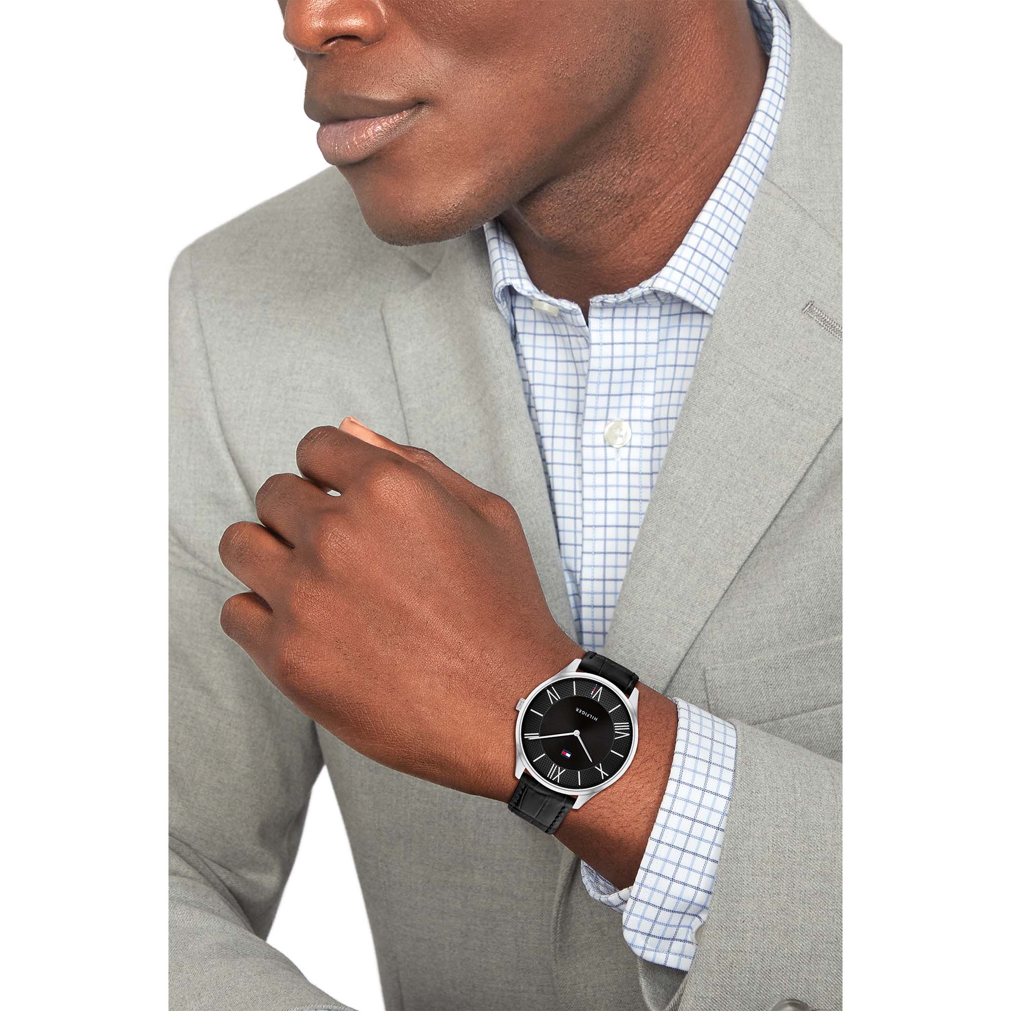 Tommy Hilfiger Black Leather Slim Men's Watch - 1710516