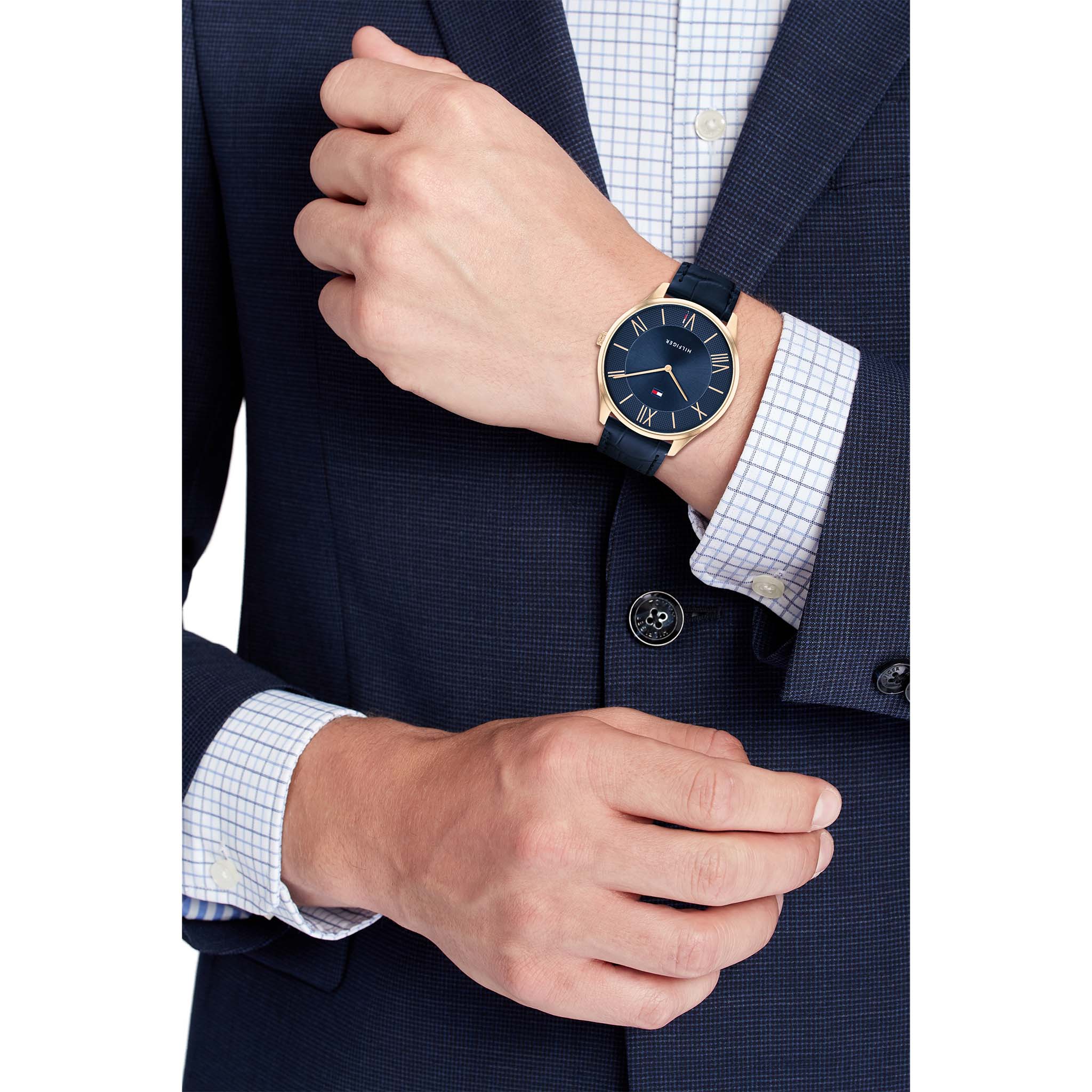 Tommy Hilfiger Navy Leather Slim Men's Watch - 1710517
