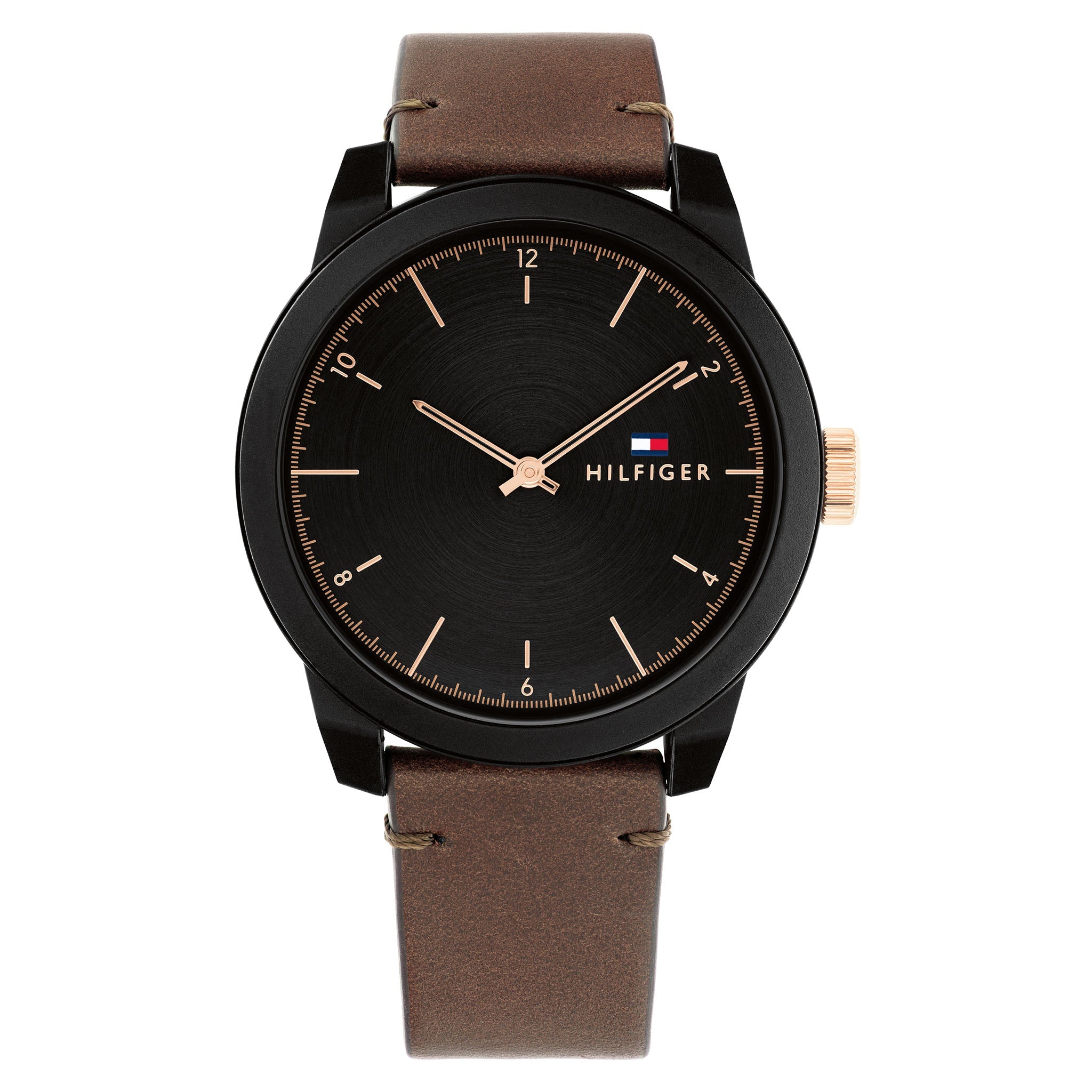Tommy Hilfiger Denim Brown Leather Black Dial Men's Watch - 1710544