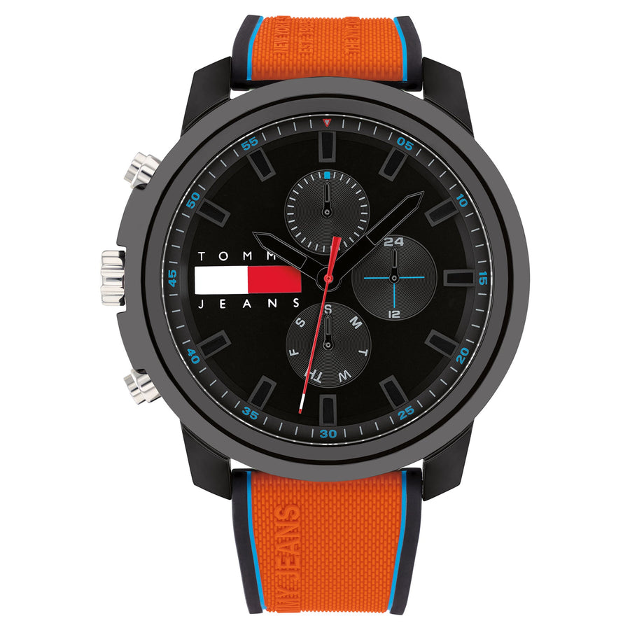 Tommy Hilfiger Black & Orange Silicone Multi-function Men's Watch - 1710583