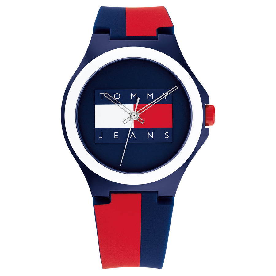 Tommy Hilfiger Navy & Red Silicone Band Navy Dial Unisex Watch - 1720025
