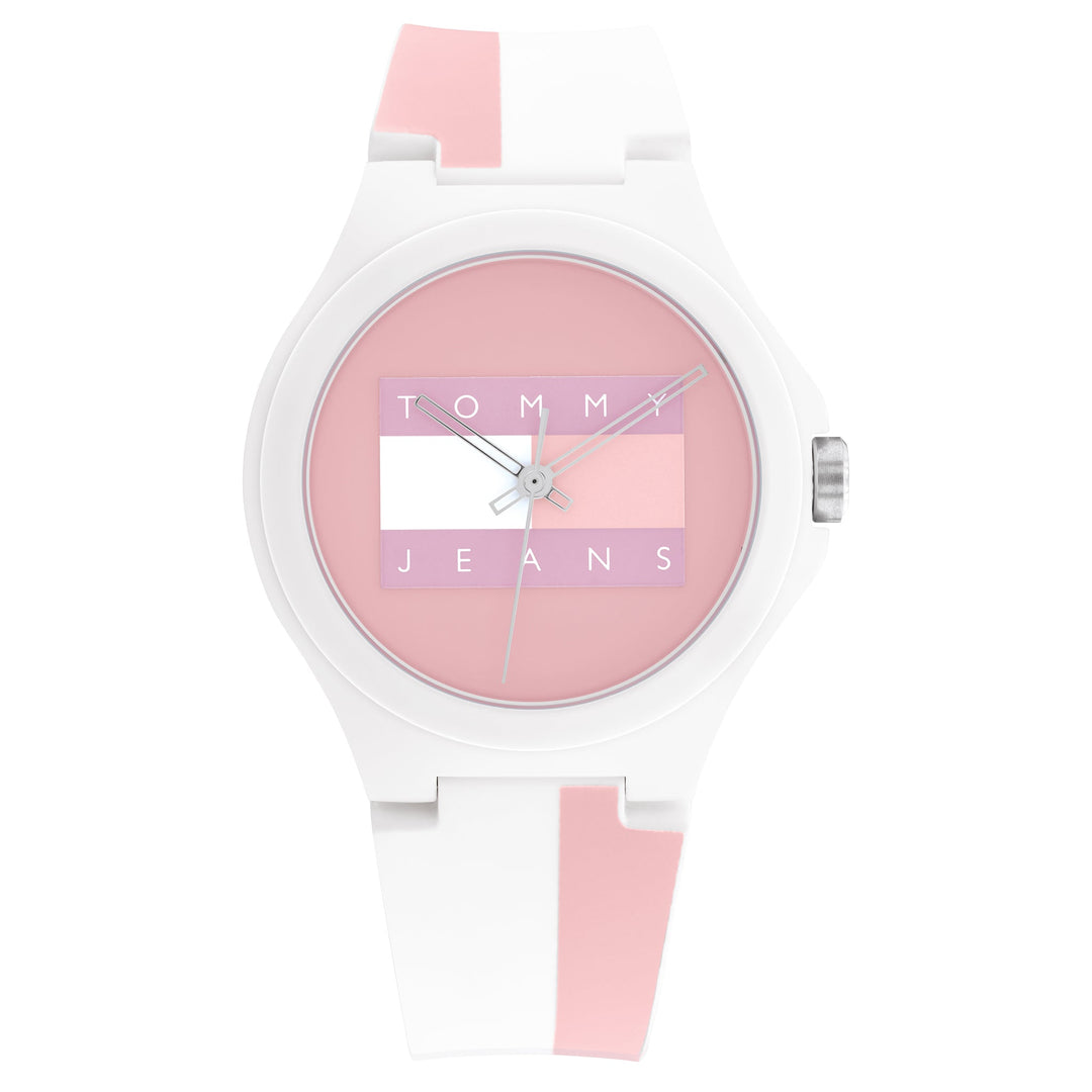 Tommy Hilfiger White & Pink Silicone Band Pink Dial Unisex Watch - 1720026
