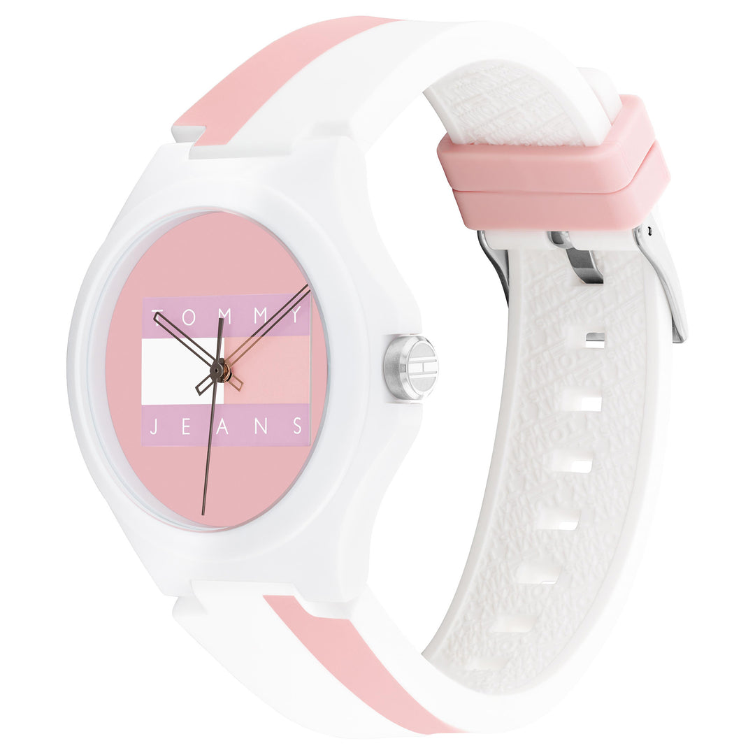 Tommy Hilfiger White & Pink Silicone Band Pink Dial Unisex Watch - 1720026