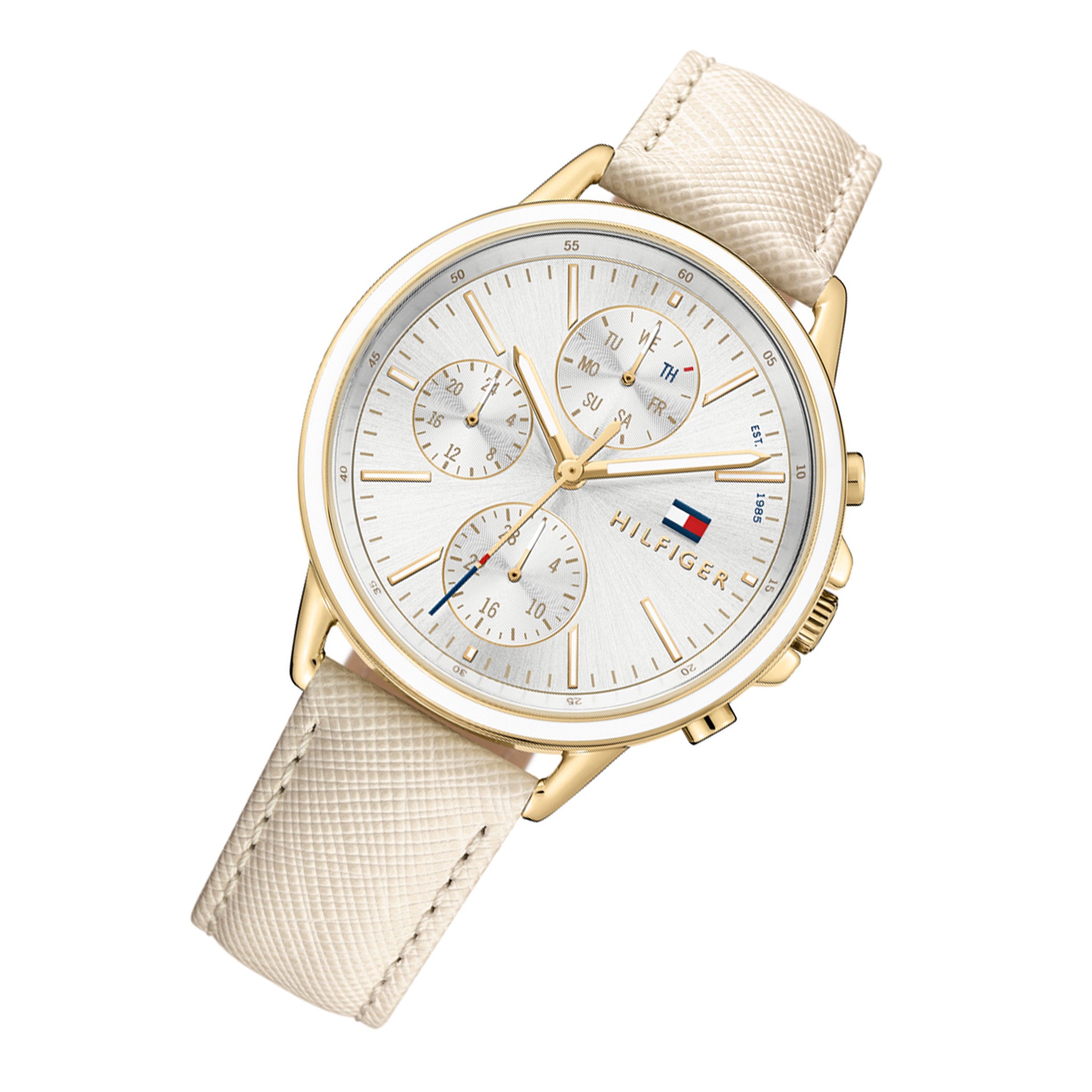 Tommy Hilfiger Nude Leather Silver White Dial Women's Multi-function Watch - 1781790