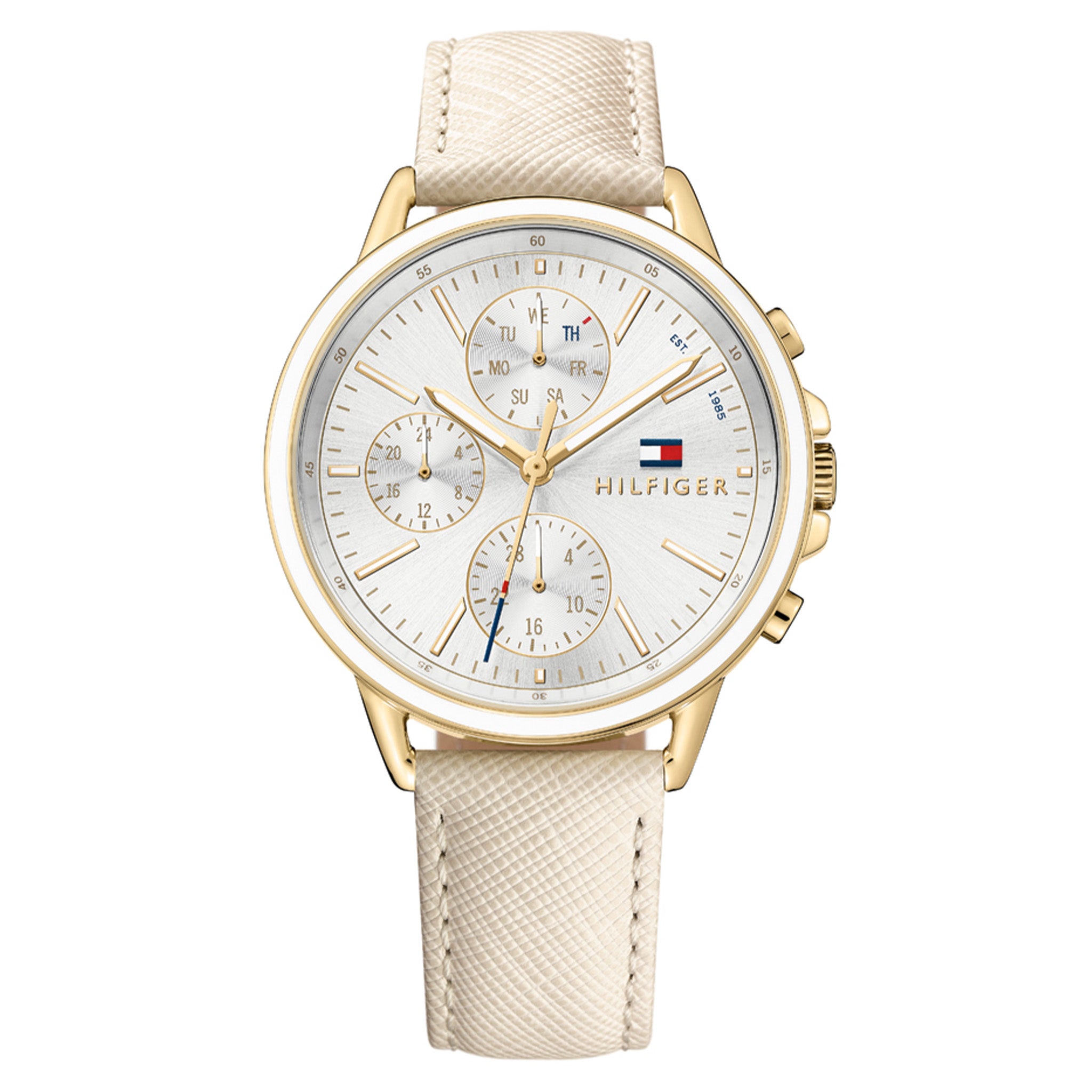 Tommy Hilfiger Nude Leather Silver White Dial Women s Multi function W The Watch Factory Australia