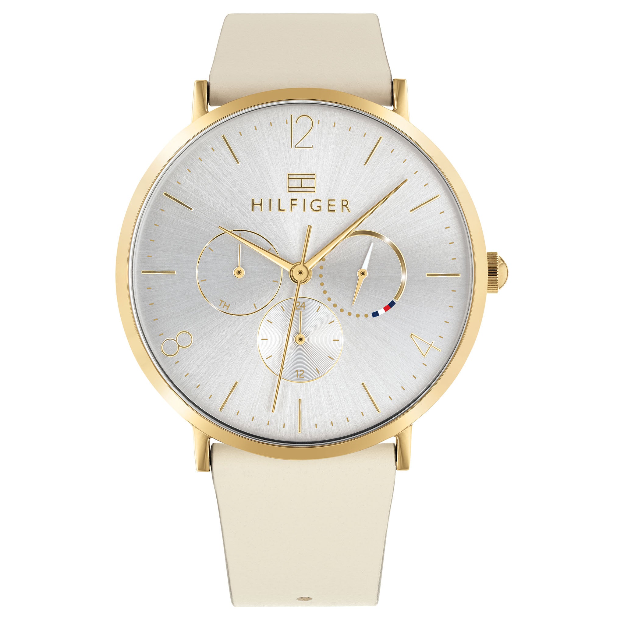 Tommy Hilfiger Beige Leather Grey Dial Multi-function Women's Watch - 1782035