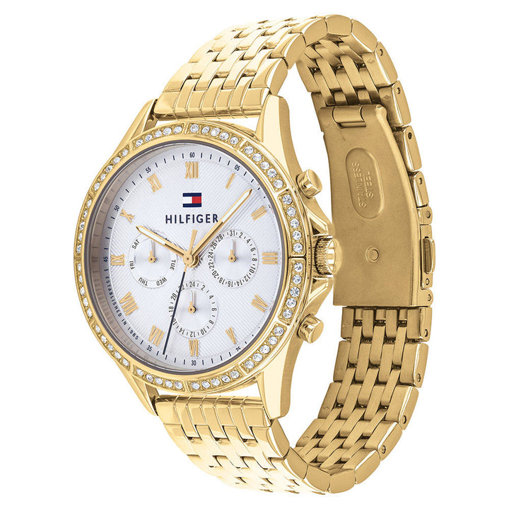 Tommy Hilfiger Gold Steel White Dial Multi-function Women's Watch - 1782142