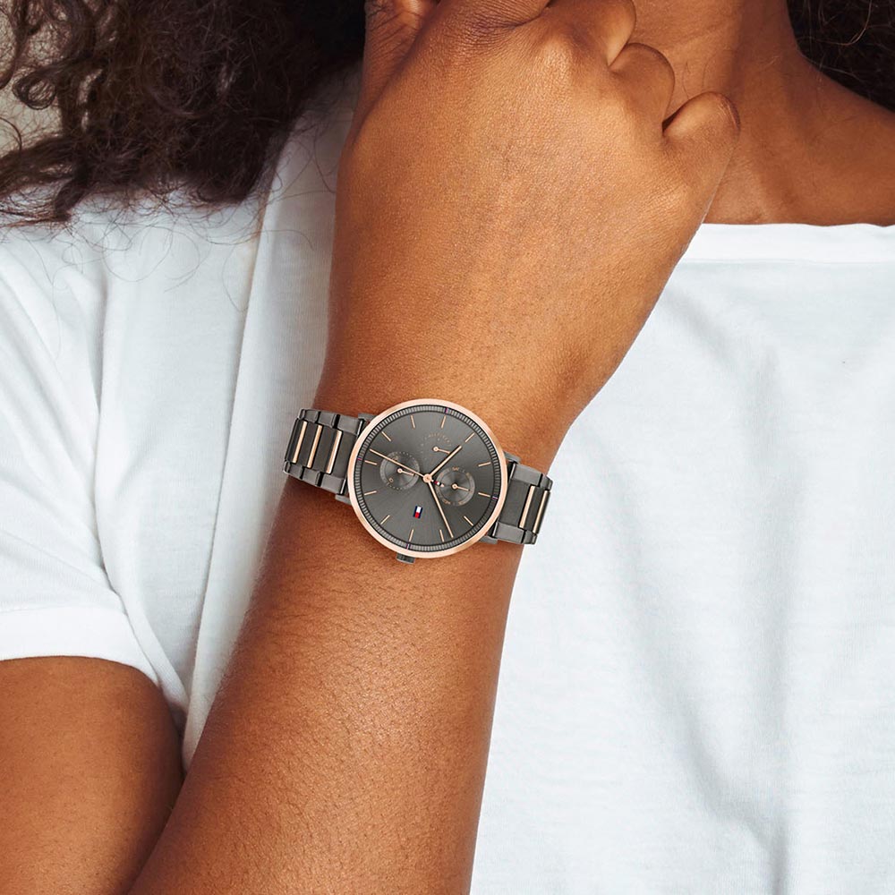Tommy Hilfiger Rose Gold & Grey Steel Women's Multi-function Watch - 1782300
