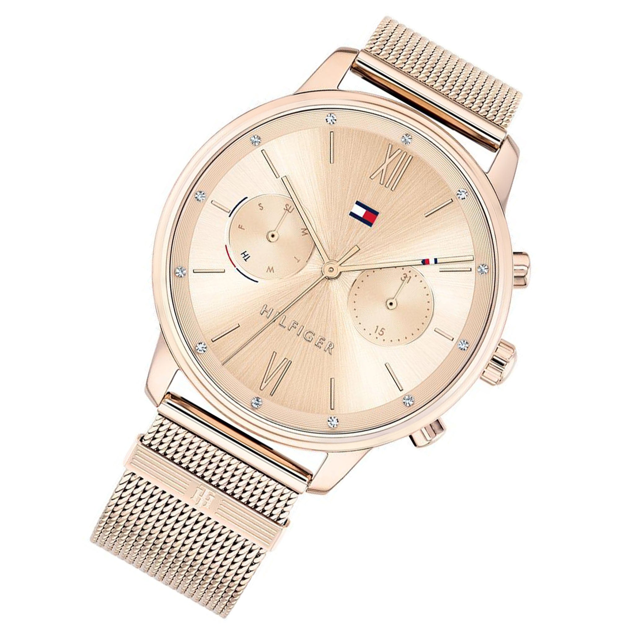 Tommy Hilfiger Carnation Gold Mesh Multi-function Women's Watch - 1782303