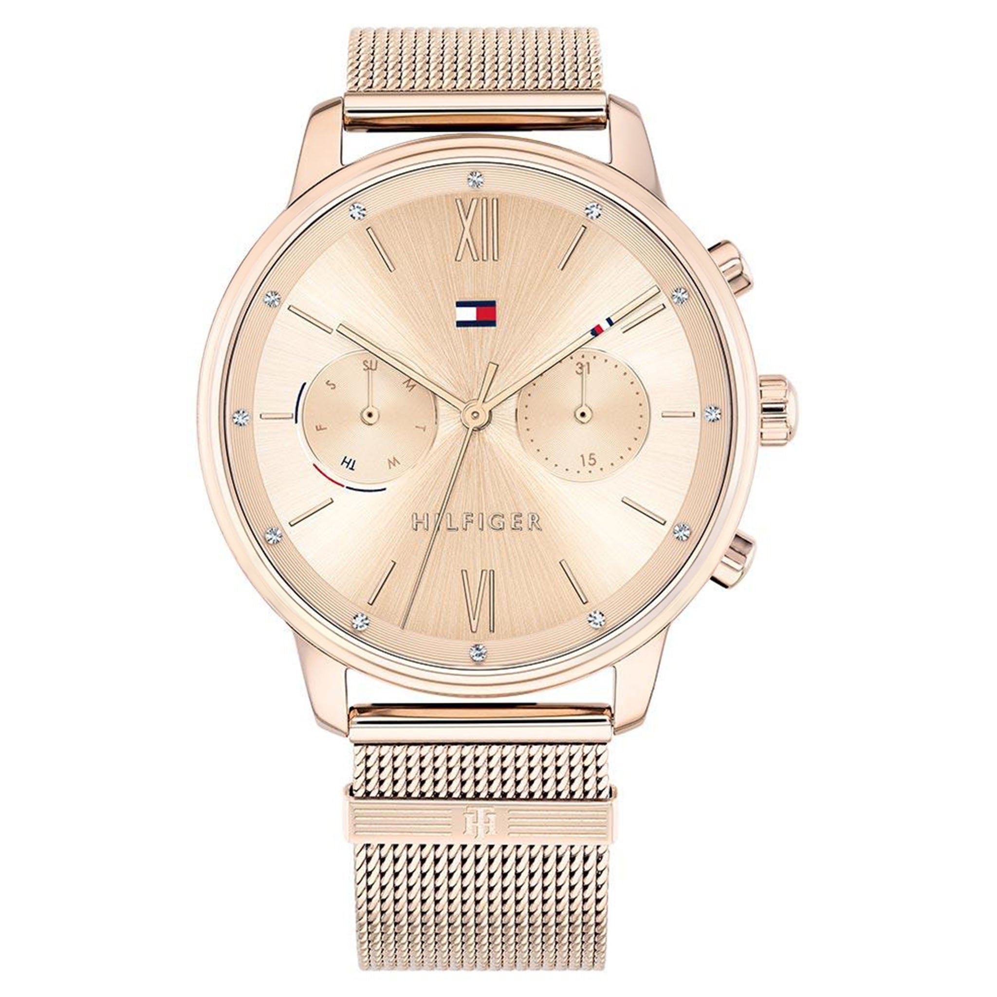 Tommy Hilfiger Carnation Gold Mesh Multi-function Women's Watch - 1782303