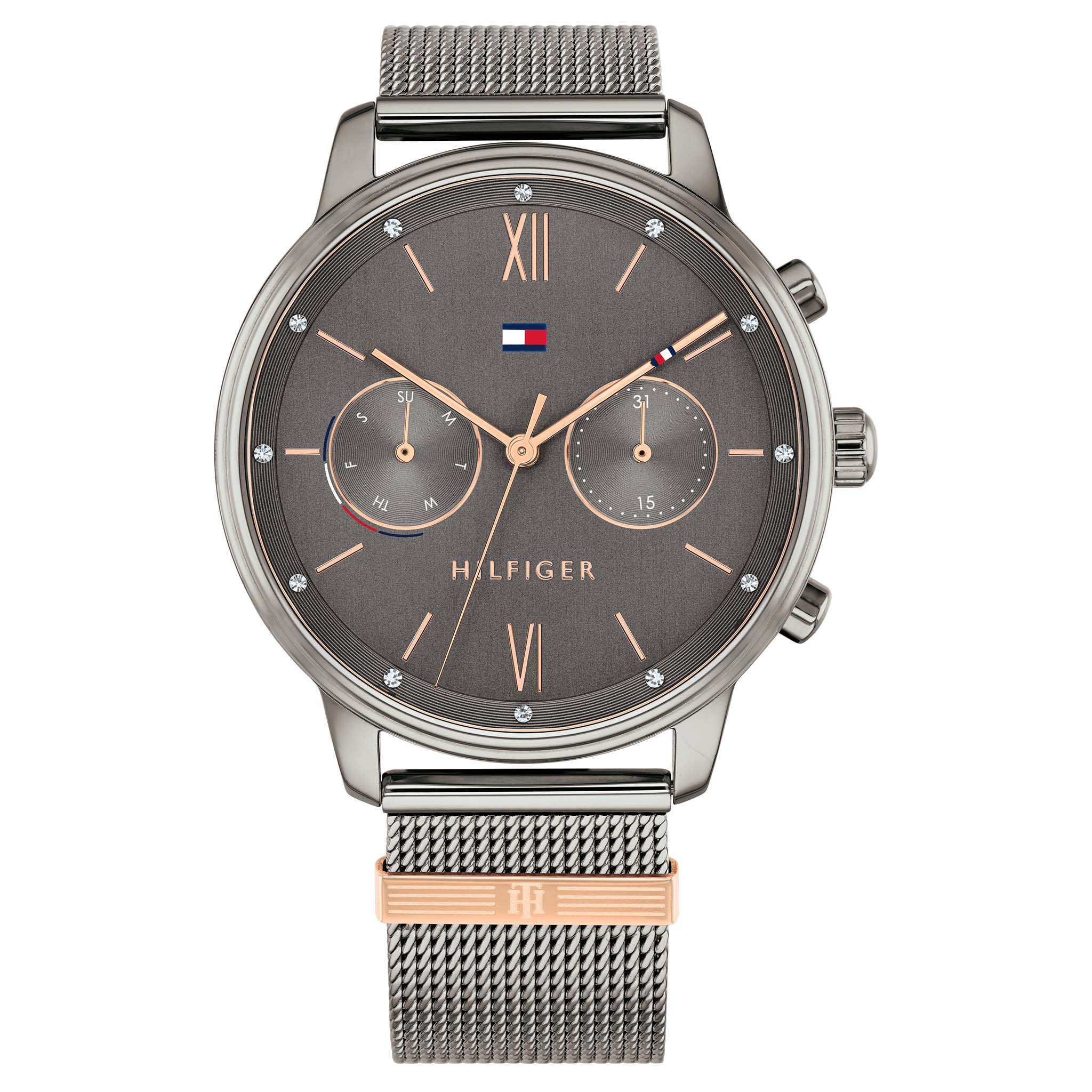 Tommy Hilfiger Grey Stainless Steel Mesh Gunmetal Dial Multi-function Women's Watch - 1782304