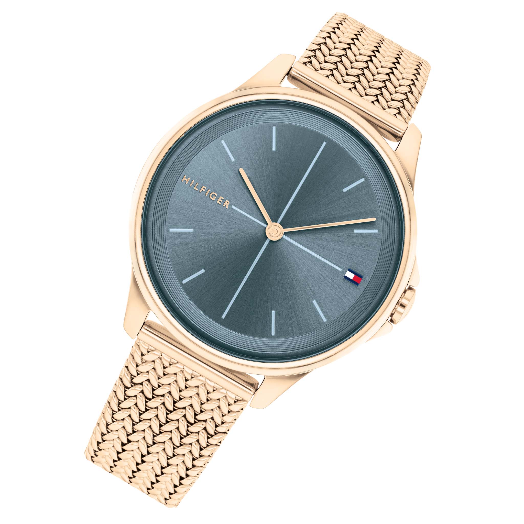 Tommy Hilfiger Gold Stainless Steel Mesh Blue Dial Women's Watch - 1782356