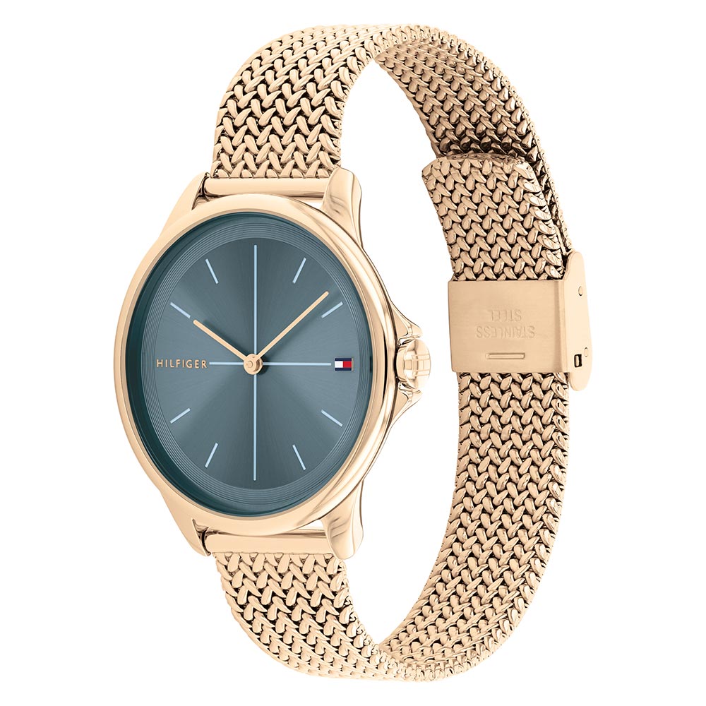 Tommy Hilfiger Gold Stainless Steel Mesh Blue Dial Women's Watch - 1782356
