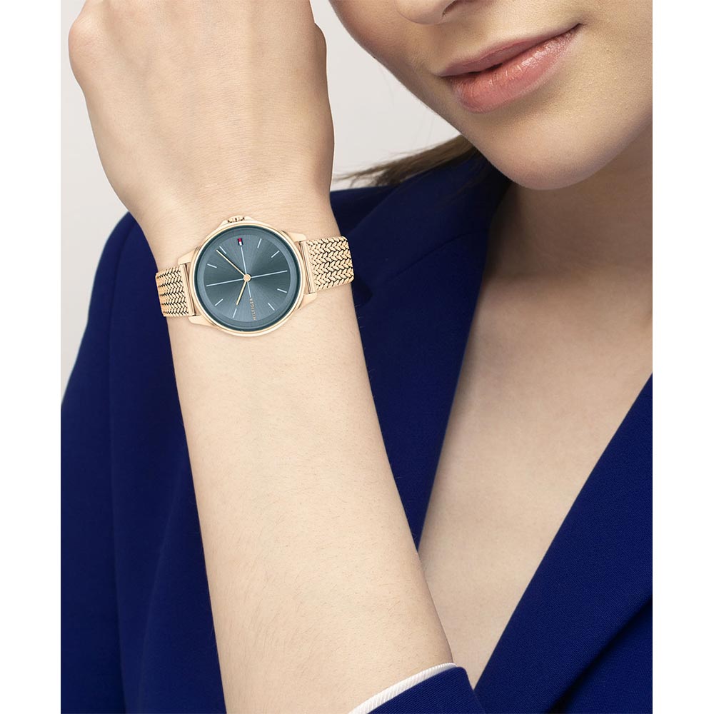 Tommy Hilfiger Gold Stainless Steel Mesh Blue Dial Women's Watch - 1782356