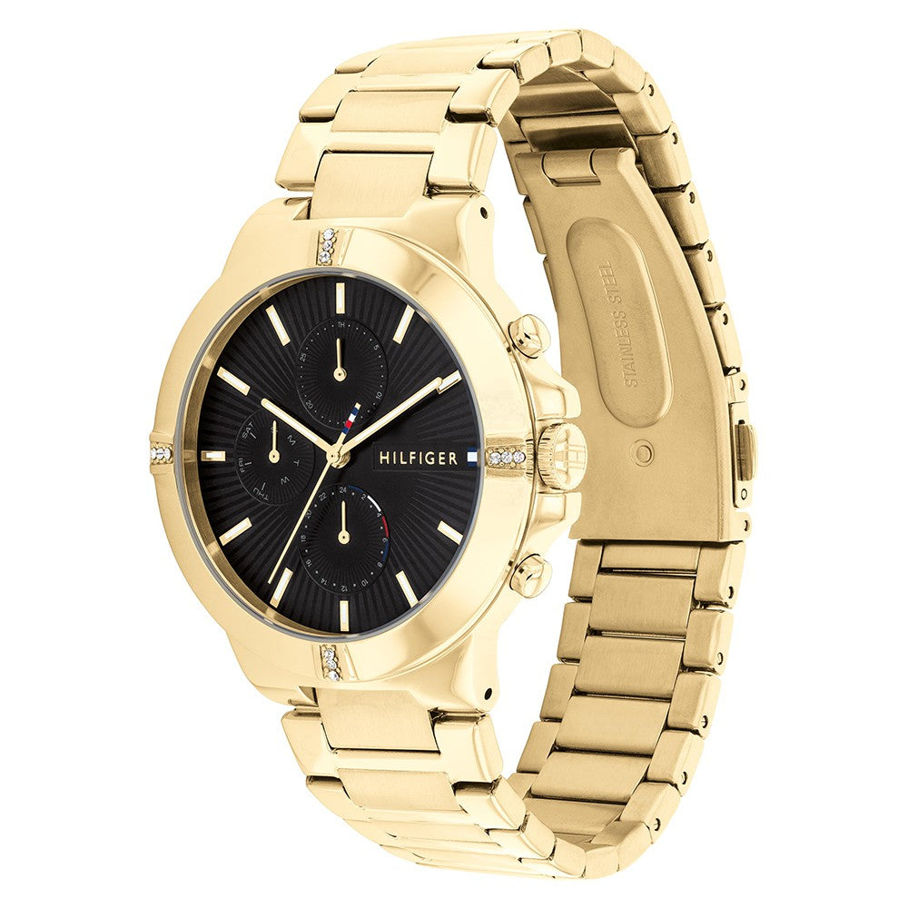 Tommy Hilfiger Gold Steel Black Dial Women's Multi-function Watch - 1782380