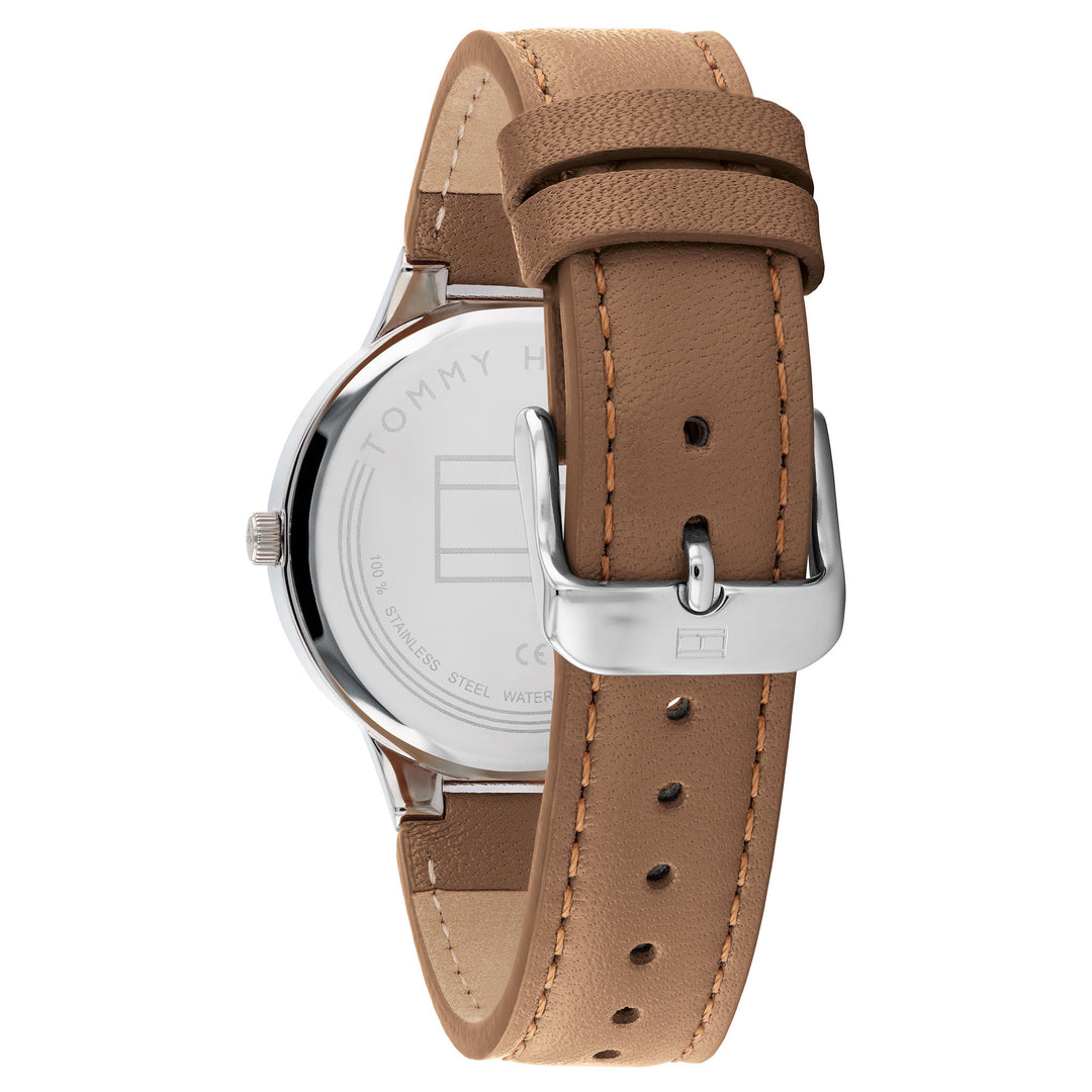 Tommy Hilfiger Brown Leather Silver White Dial Women's Watch - 1782404