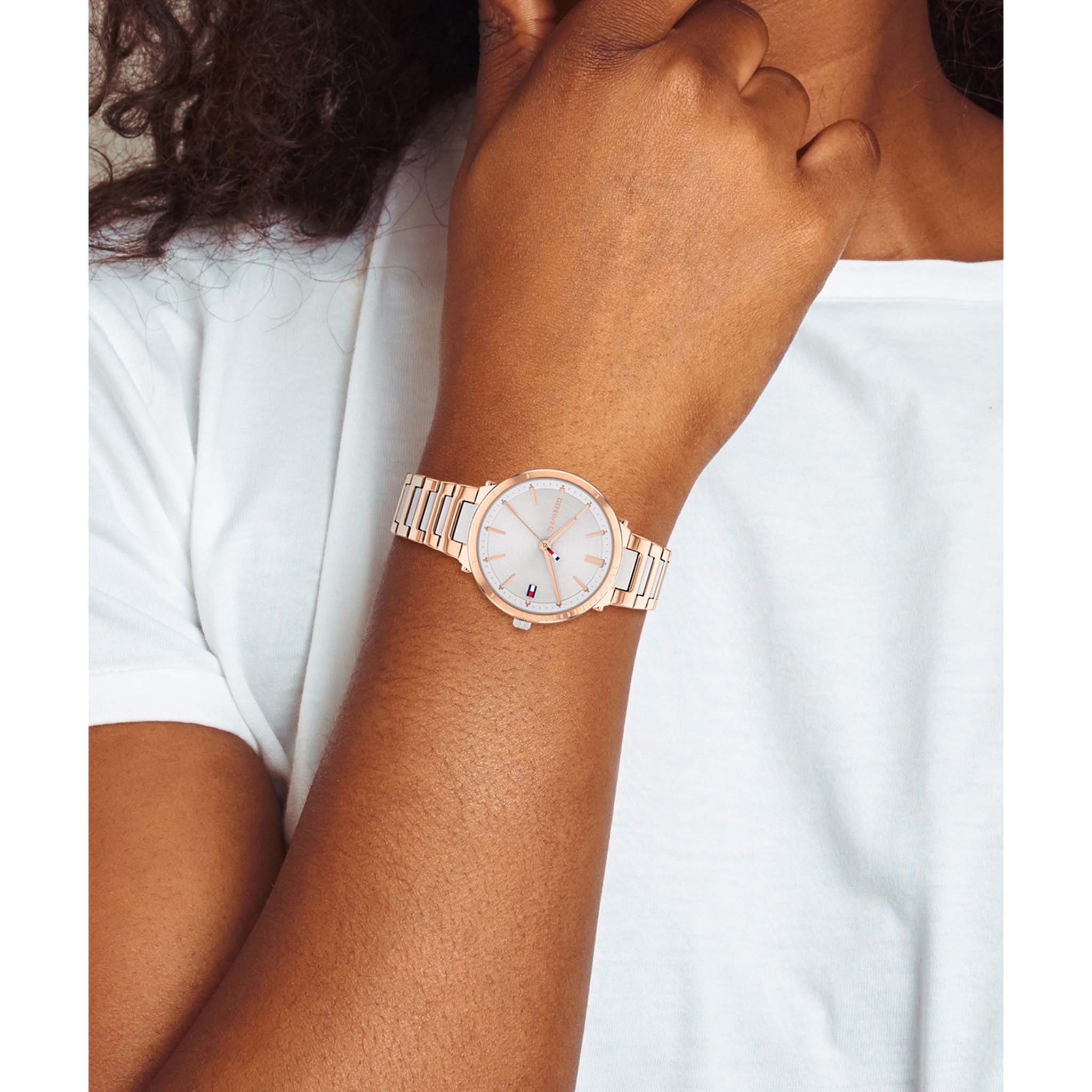 Tommy Hilfiger Two-Tone Steel Silver White Dial Women's Watch - 1782406