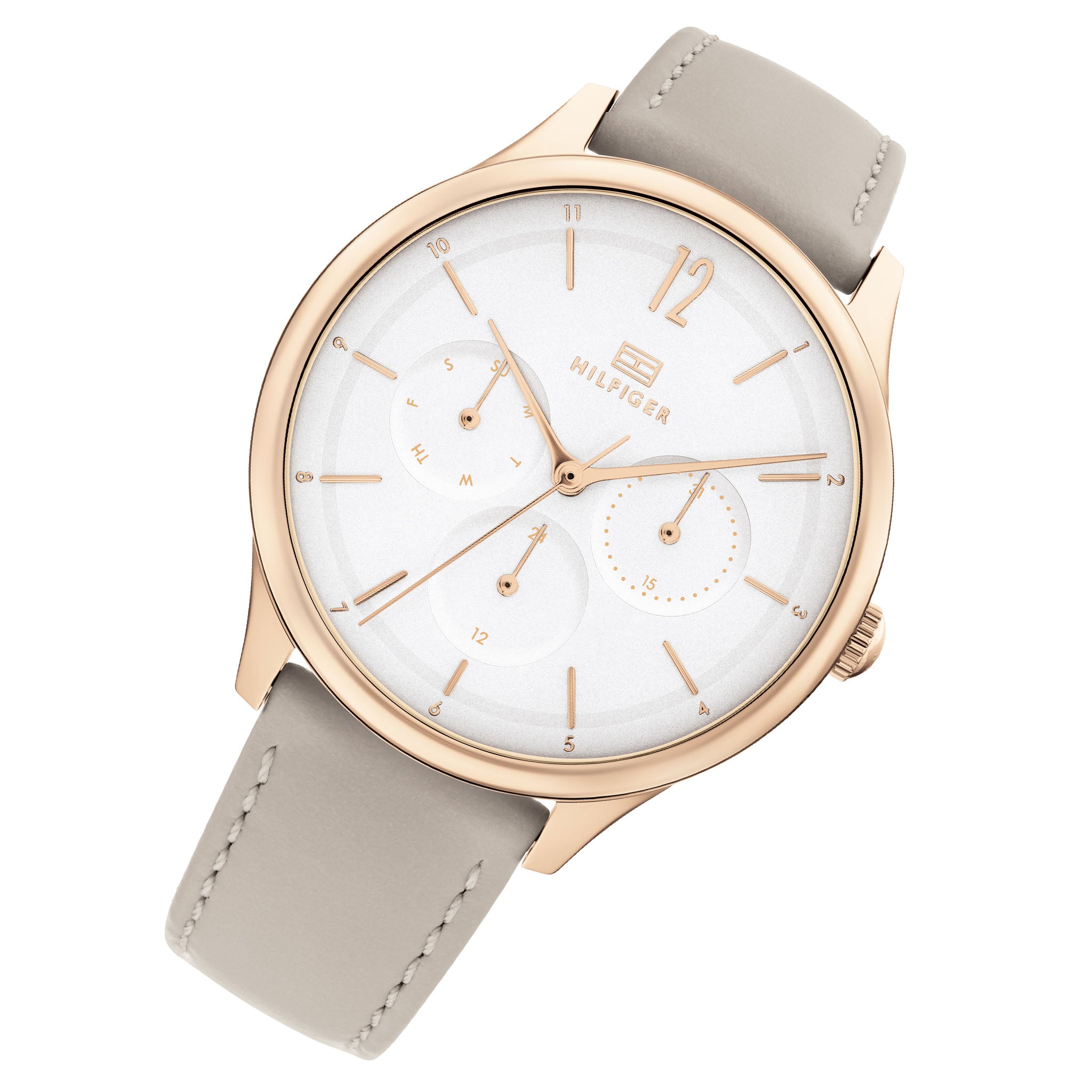 Tommy Hilfiger Grey Leather White Dial Women's Multi-function Watch - 1782455