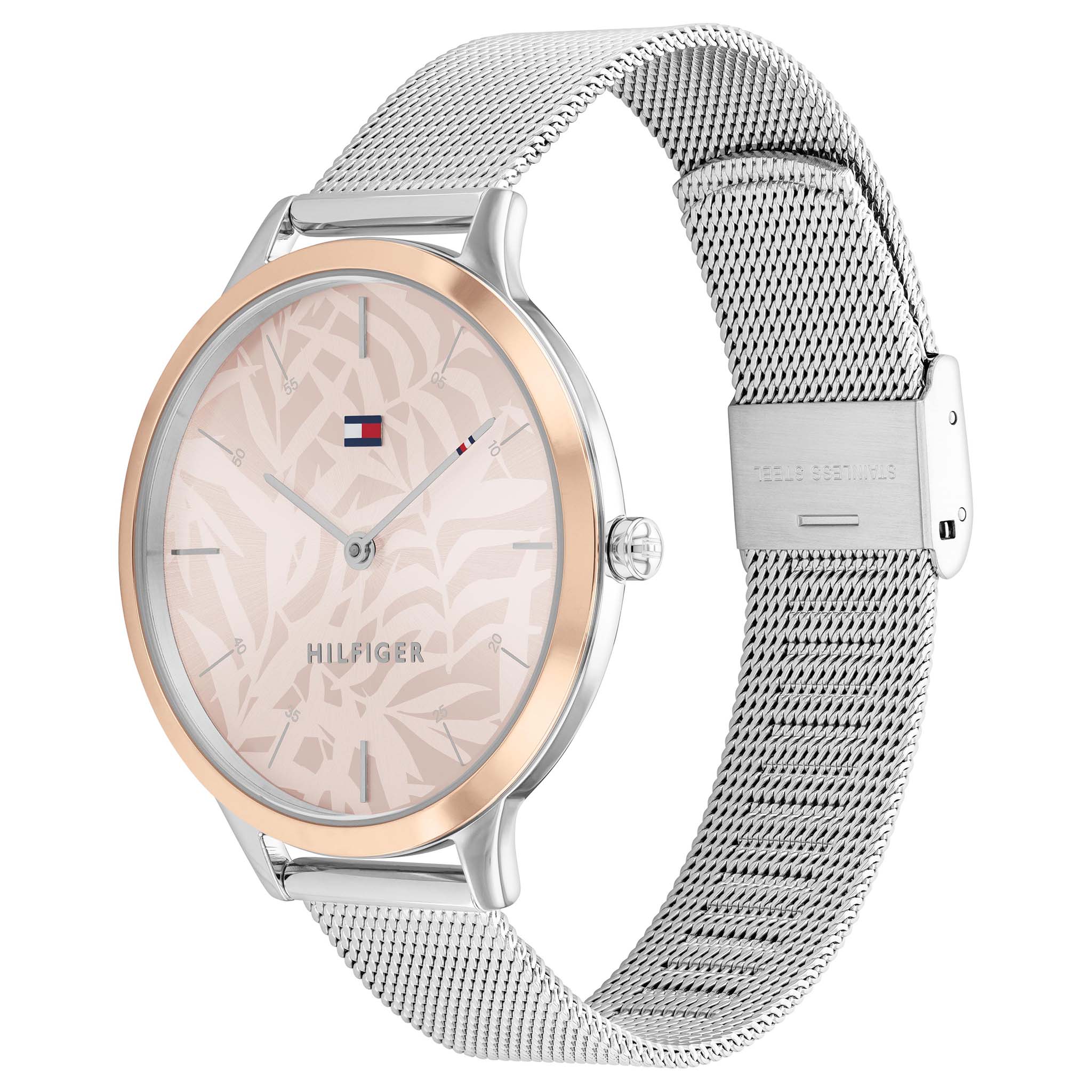Tommy Hilfiger Silver Steel Mesh Blush Dial Women's Watch - 1782493