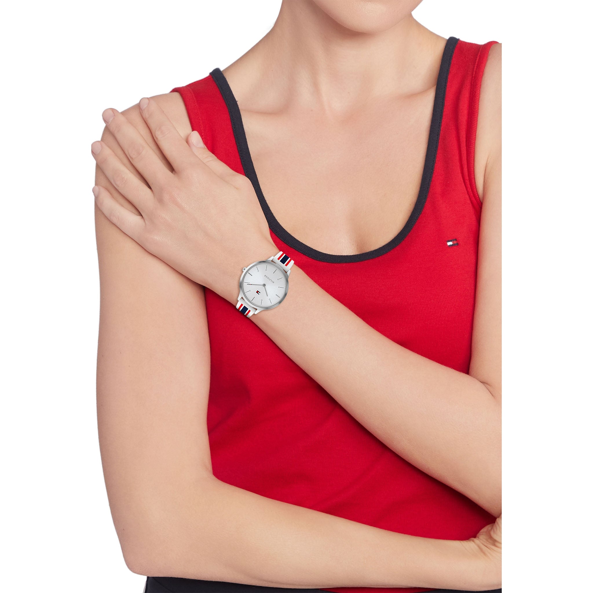 Tommy Hilfiger Multiple-Colour Silicone Band Silver White Dial Women's Watch - 1782498