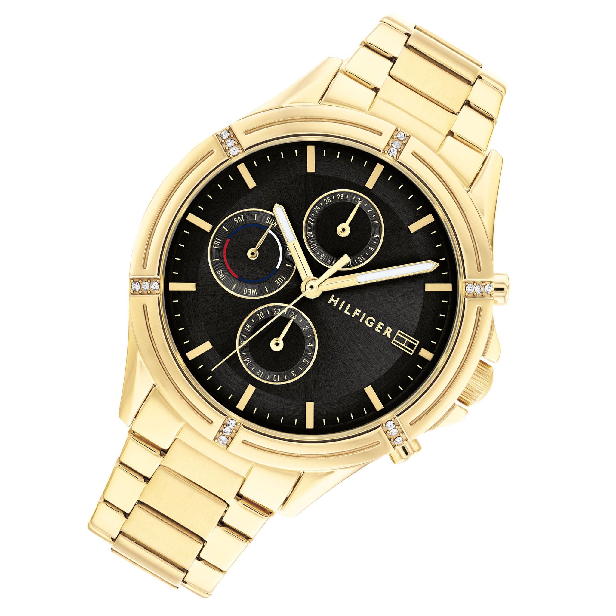 Tommy hilfiger men's gold tone black sale dial chronograph watch