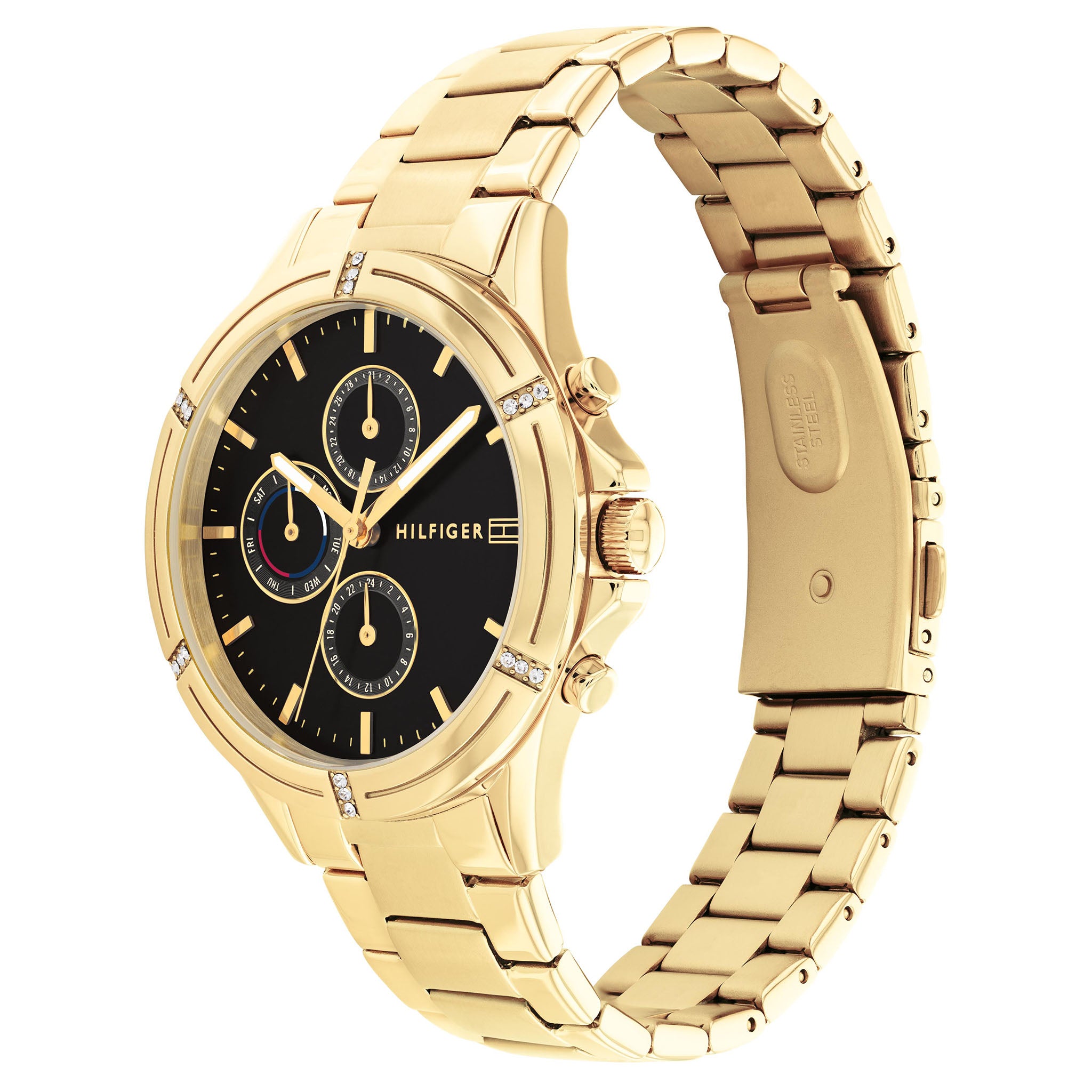 Tommy Hilfiger Gold Steel Black Dial Women's Multi-function Watch - 1782504