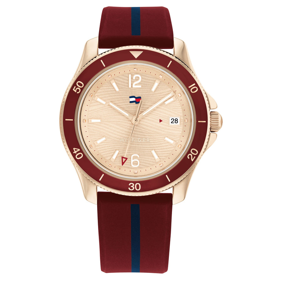 Tommy Hilfiger Burgundy Silicone Band Light Carnation Gold Dial Women's Watch - 1782510