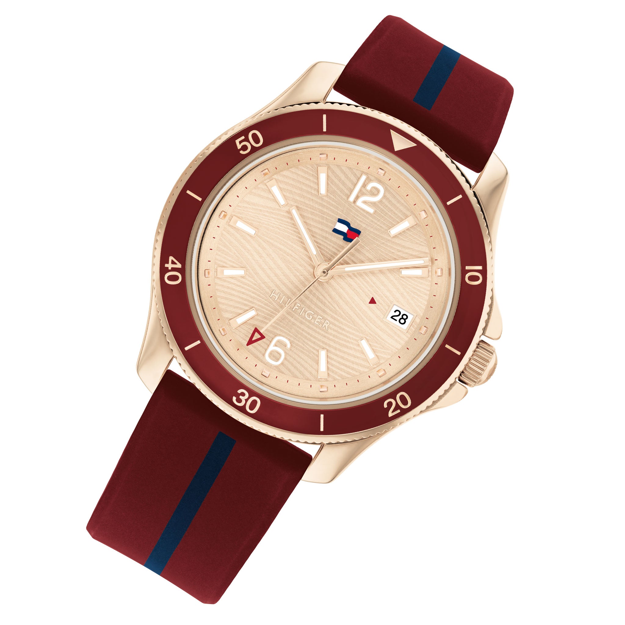 Tommy Hilfiger Burgundy Silicone Light Carnation Gold Dial Women's Watch - 1782510