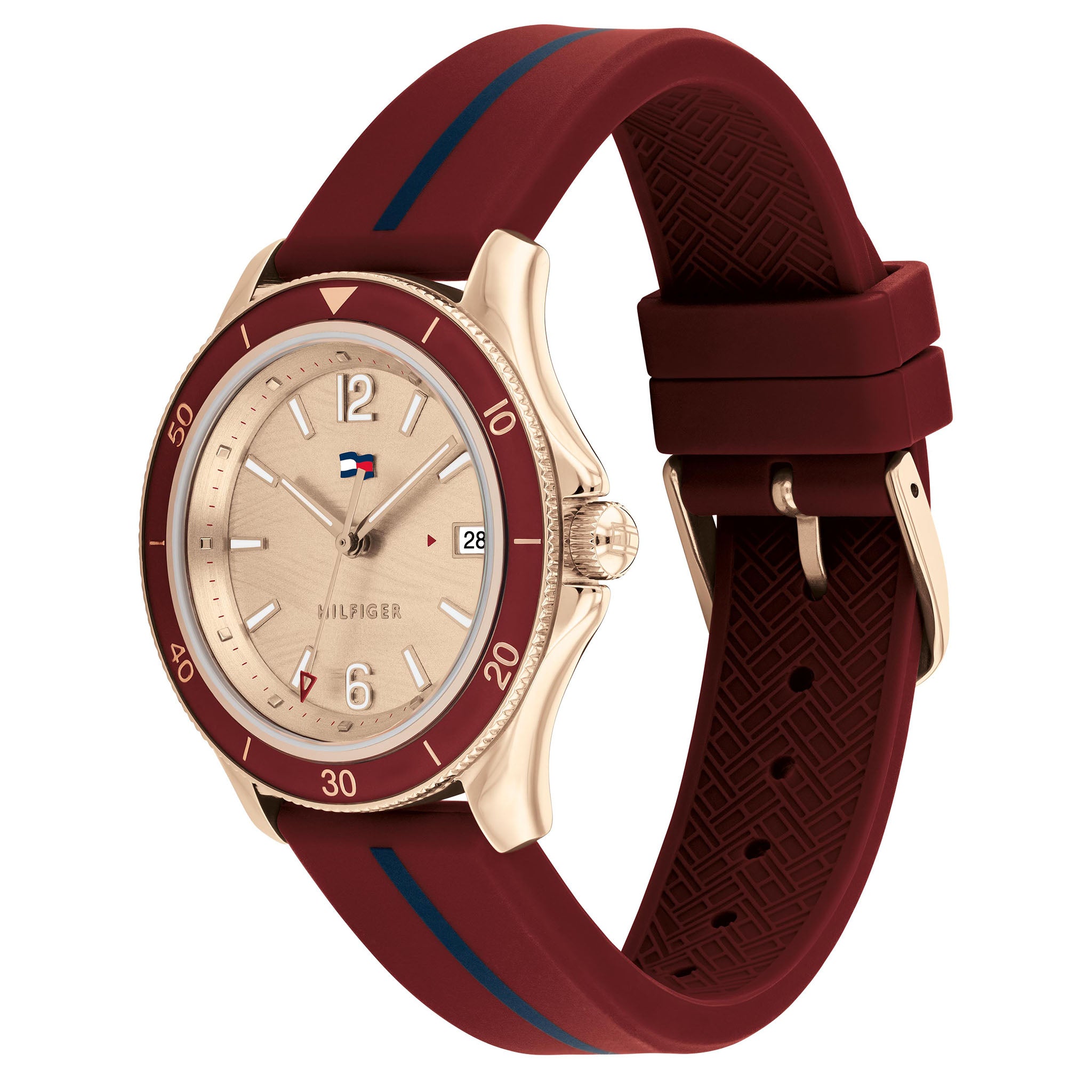 Tommy Hilfiger Burgundy Silicone Light Carnation Gold Dial Women's Watch - 1782510