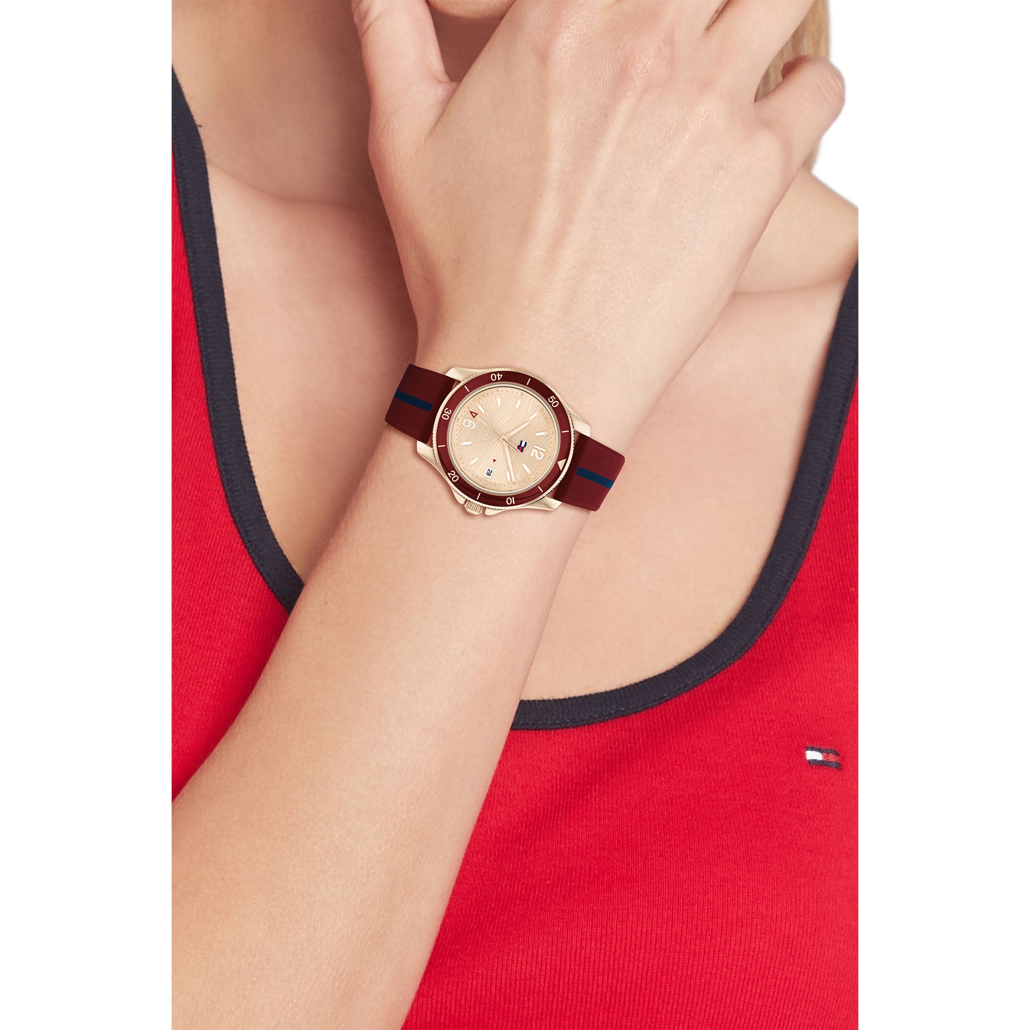 Tommy hilfiger deals maroon watch