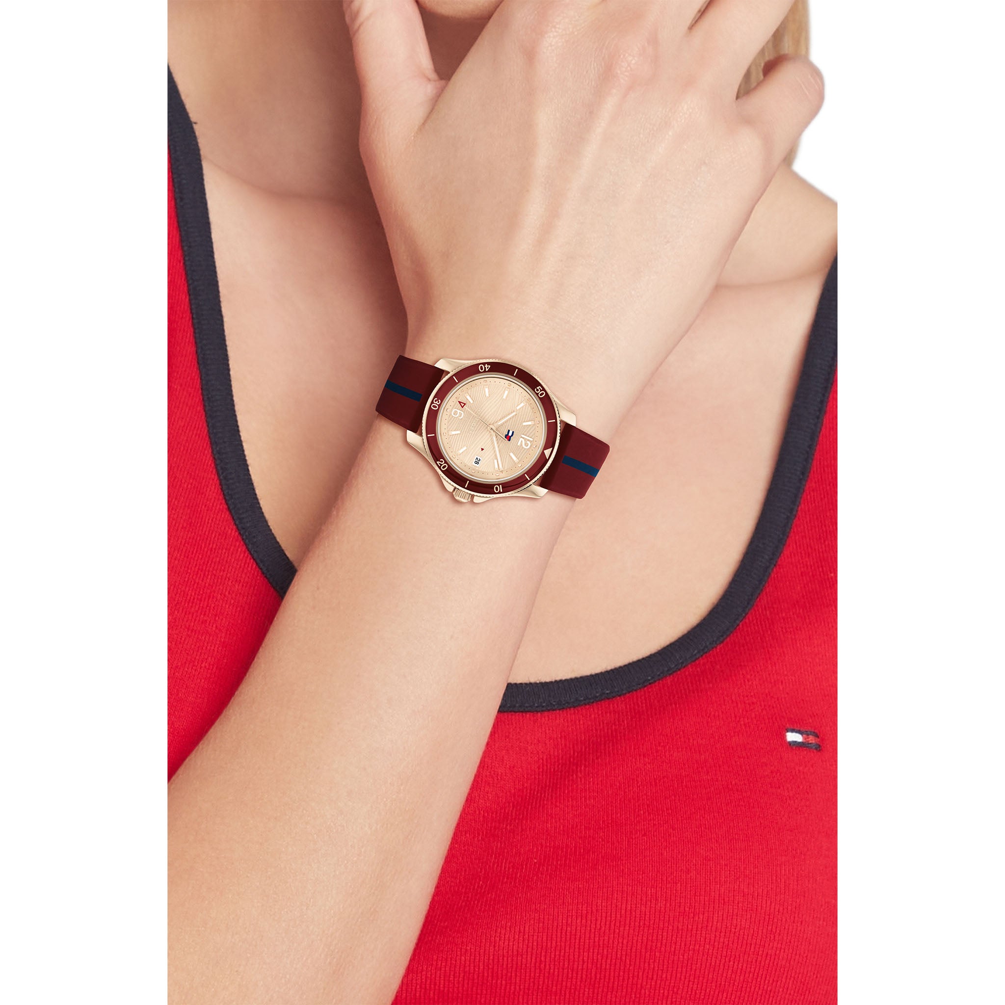 Tommy Hilfiger Burgundy Silicone Light Carnation Gold Dial Women's Watch - 1782510