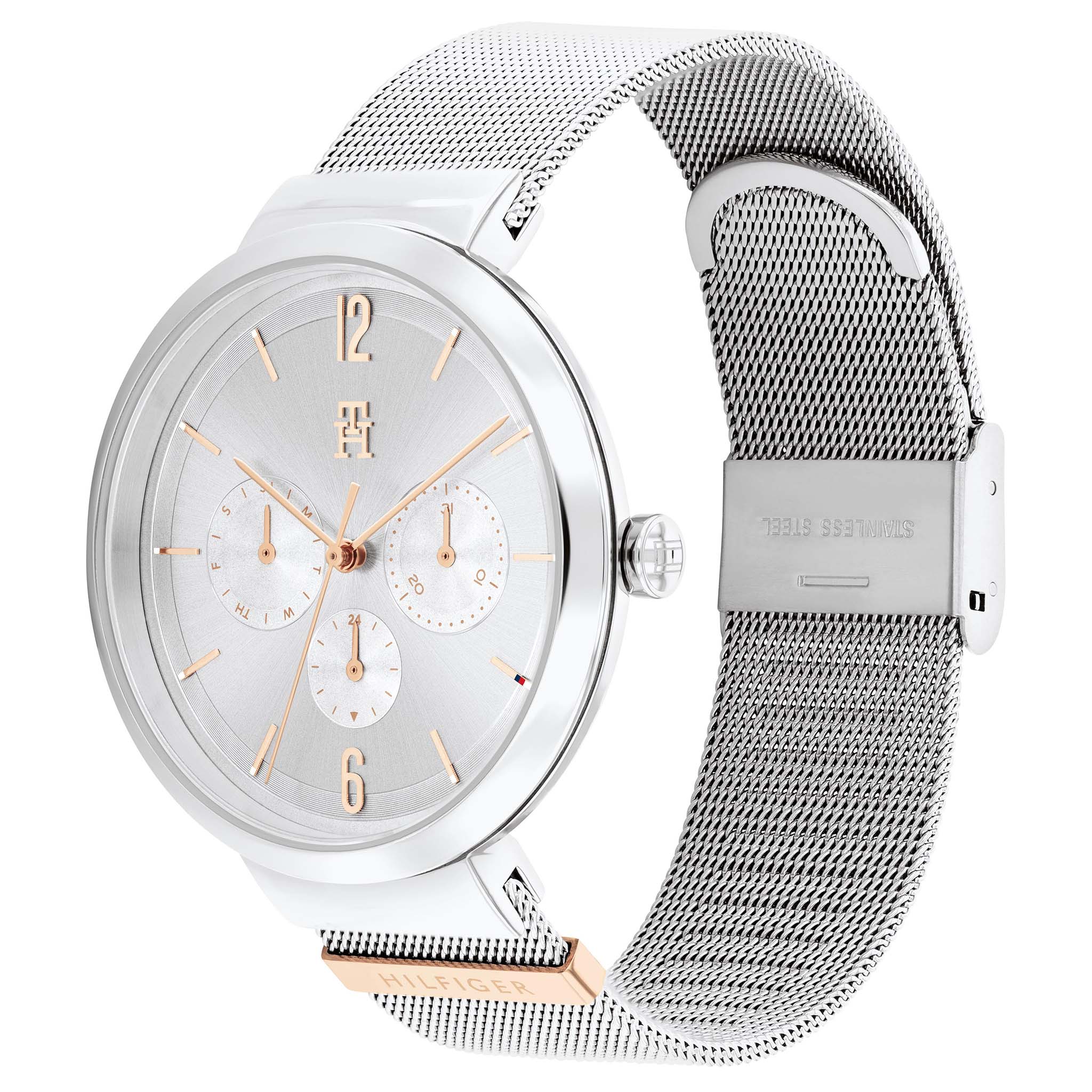 Tommy Hilfiger Silver Steel Mesh Silver White Dial Women's Watch - 1782537