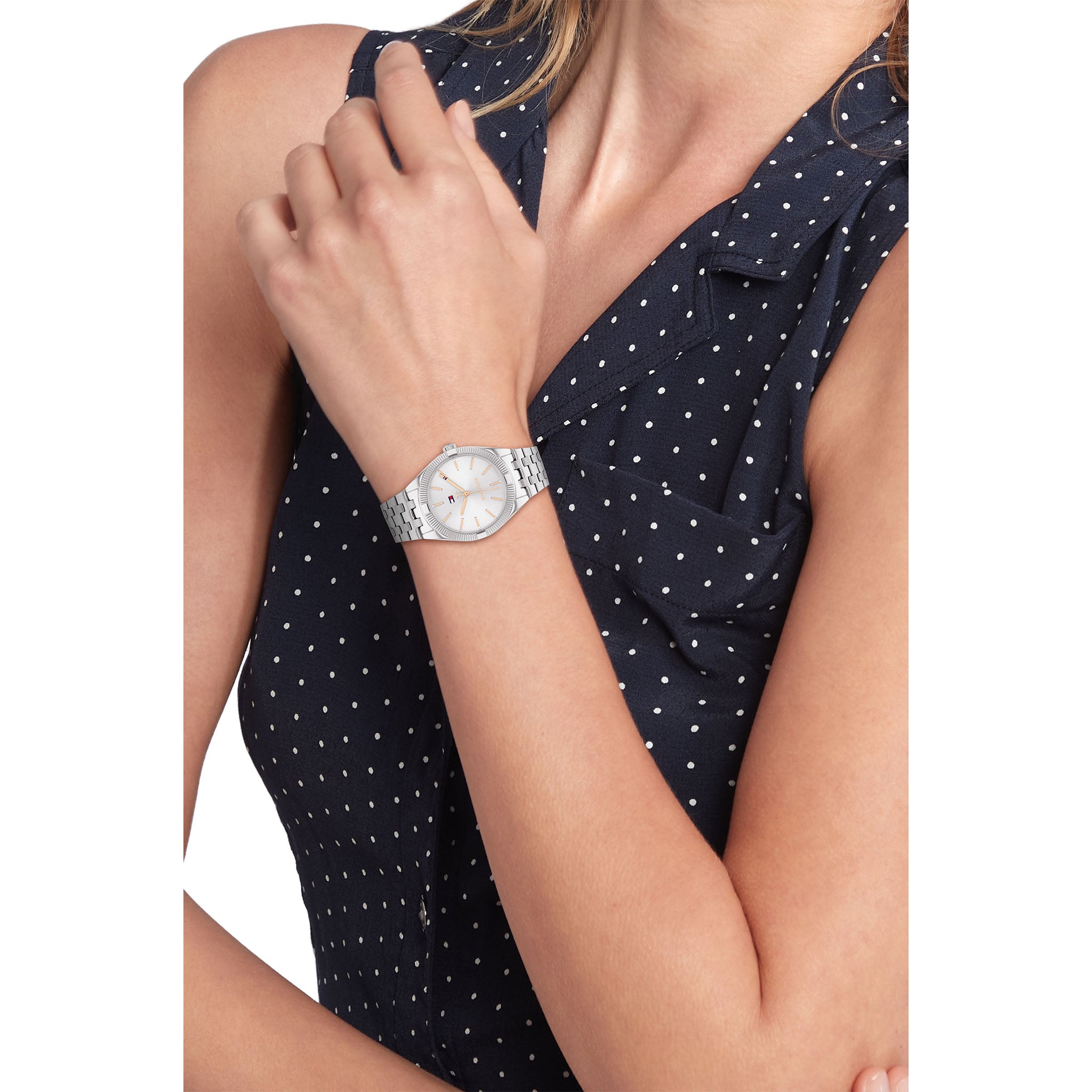 Tommy Hilfiger Stainless Steel Silver White Dial Women's Watch - 1782548