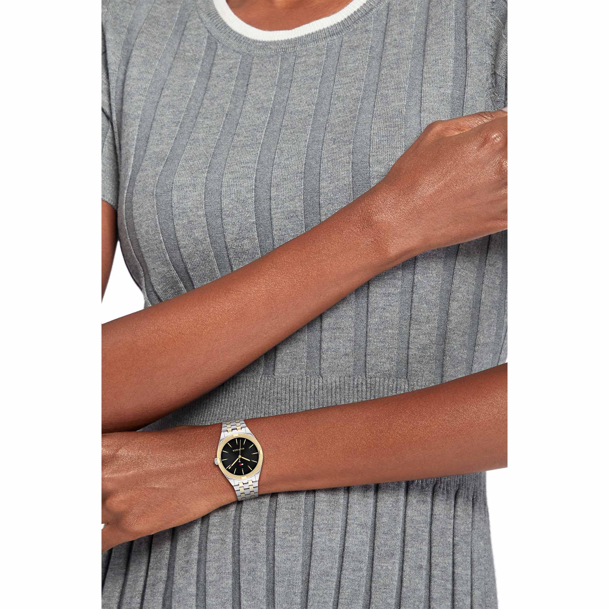 Tommy Hilfiger Two-Tone Steel Black Dial Women's Watch - 1782549