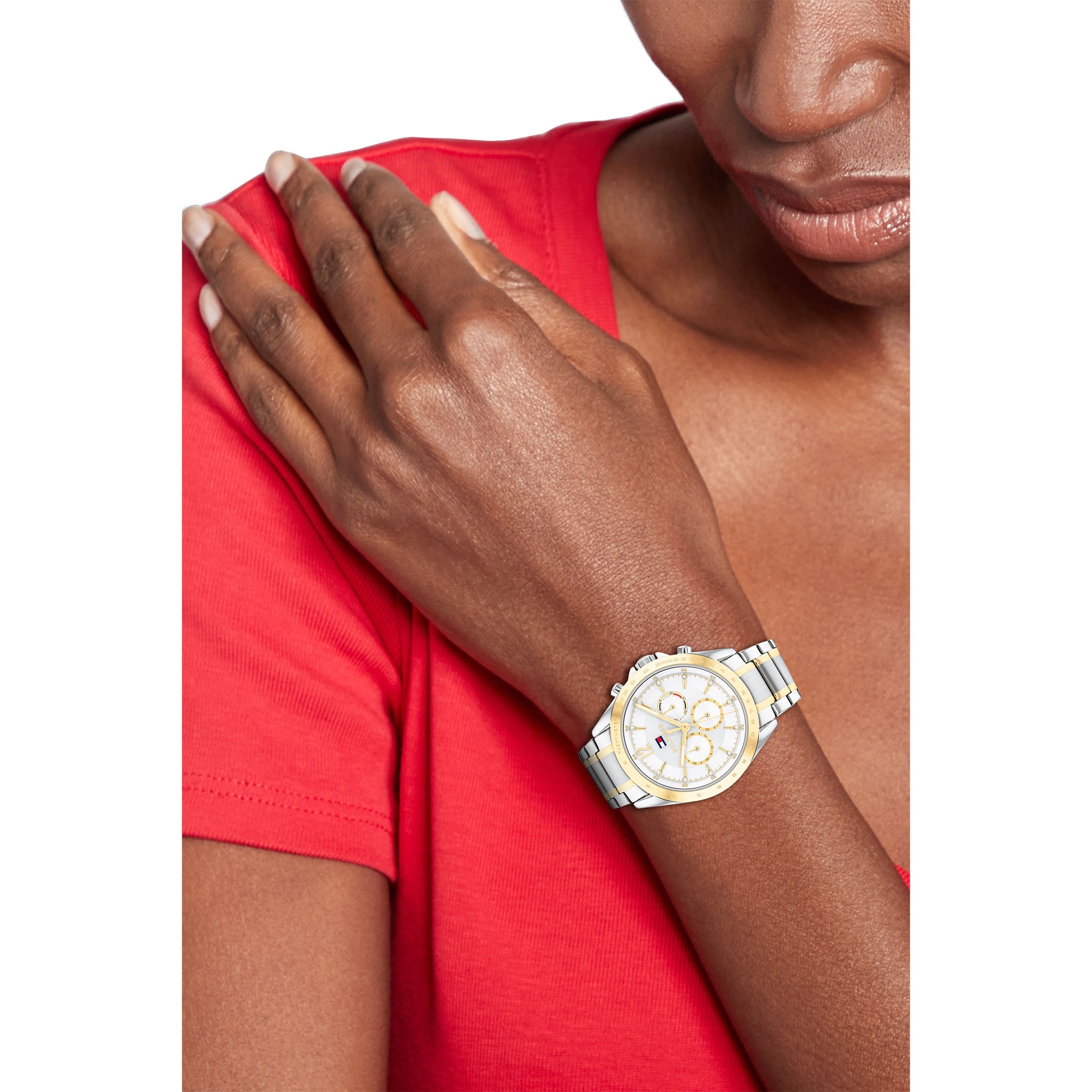 Tommy Hilfiger Two-Tone Steel Silver White Dial Multi-function Women's Watch - 1782555