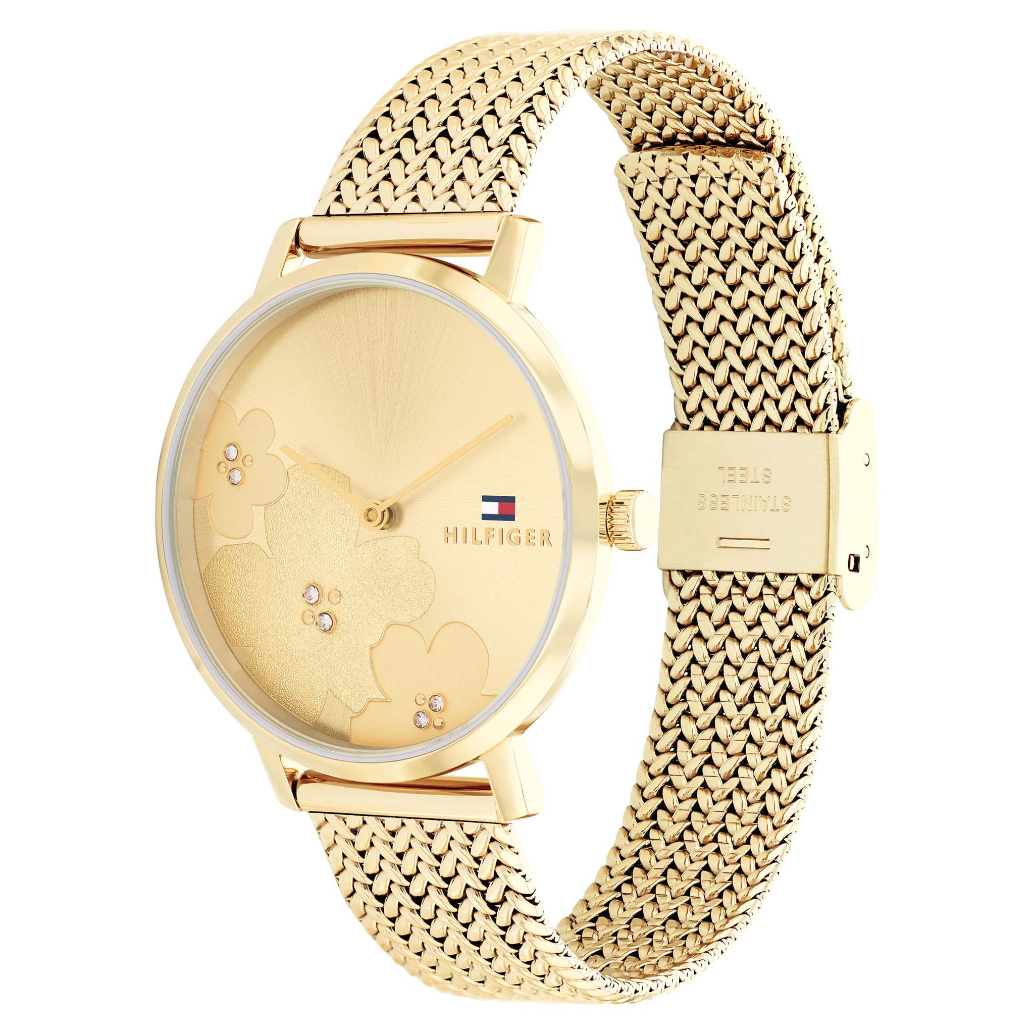 Tommy Hilfiger Gold Steel Mesh Champagne Dial Slim Women's Watch - 1782606
