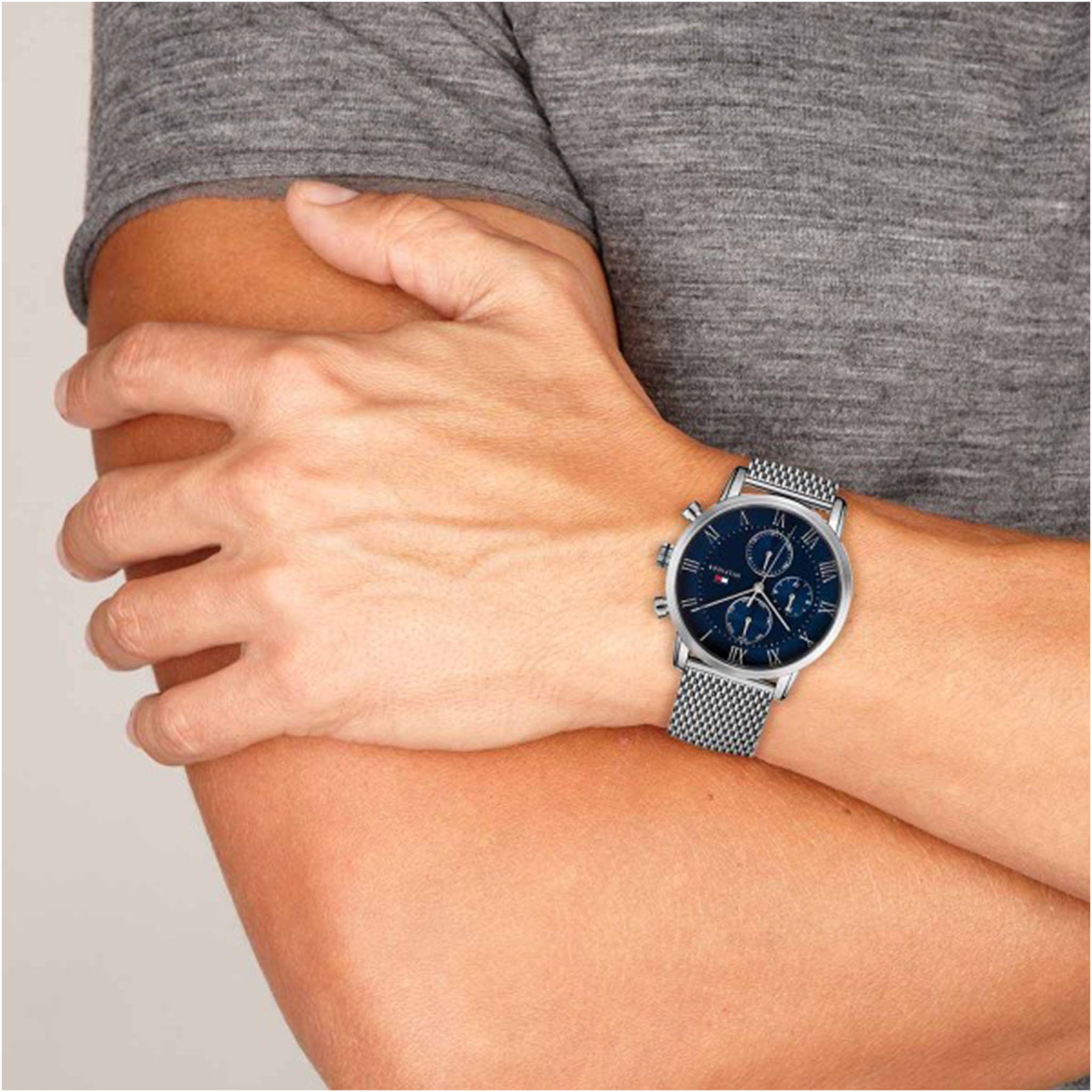 Tommy Hilfiger Stainless Steel Mesh Blue Dial Men's Multi-function Watch - 1791398