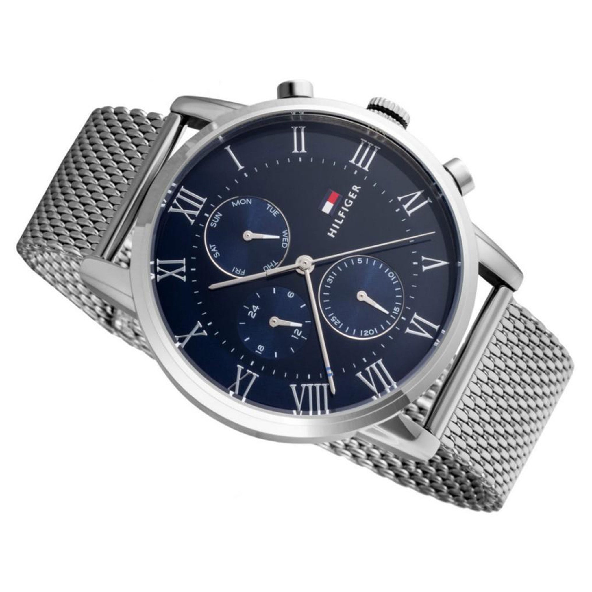 Tommy Hilfiger Stainless Steel Mesh Blue Dial Men's Multi-function Watch - 1791398