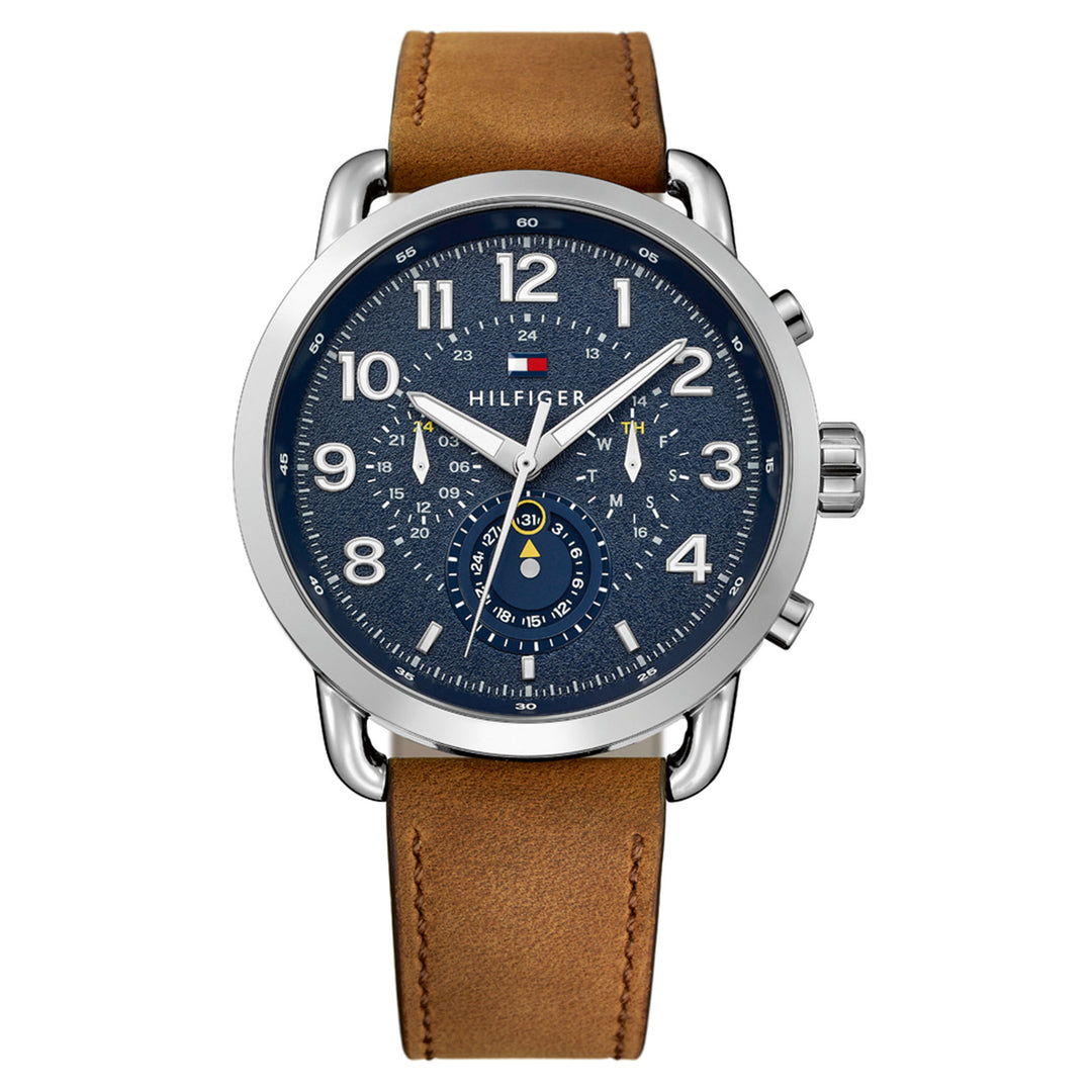 Tommy Hilfiger Brown Leather Navy Dial Multi-function Men's Watch - 1791424
